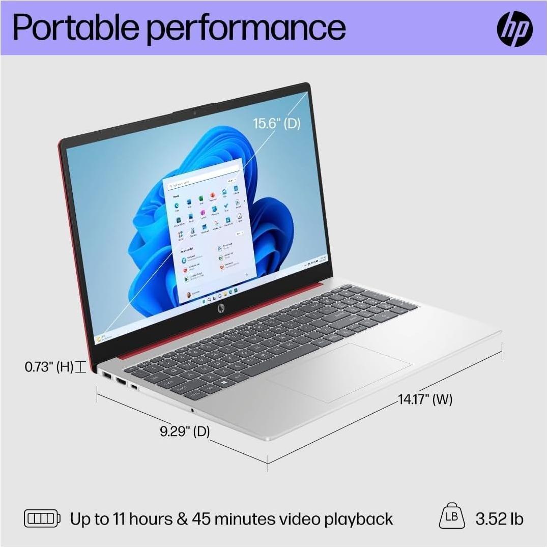 Laptop HP 15.6" HD, Intel Pentium N200, 16GB RAM, 128GB SSD, Rojo