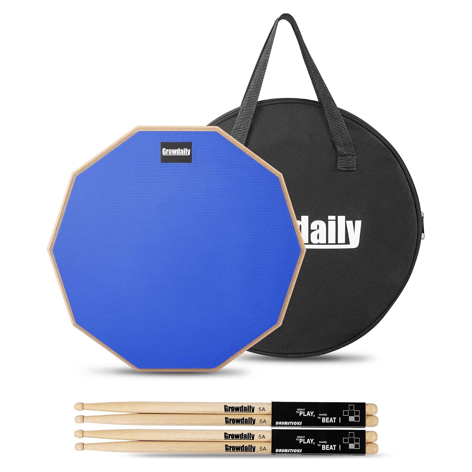 Pad de Práctica de Batería GrowDaily 12" + 4 Baquetas Arce