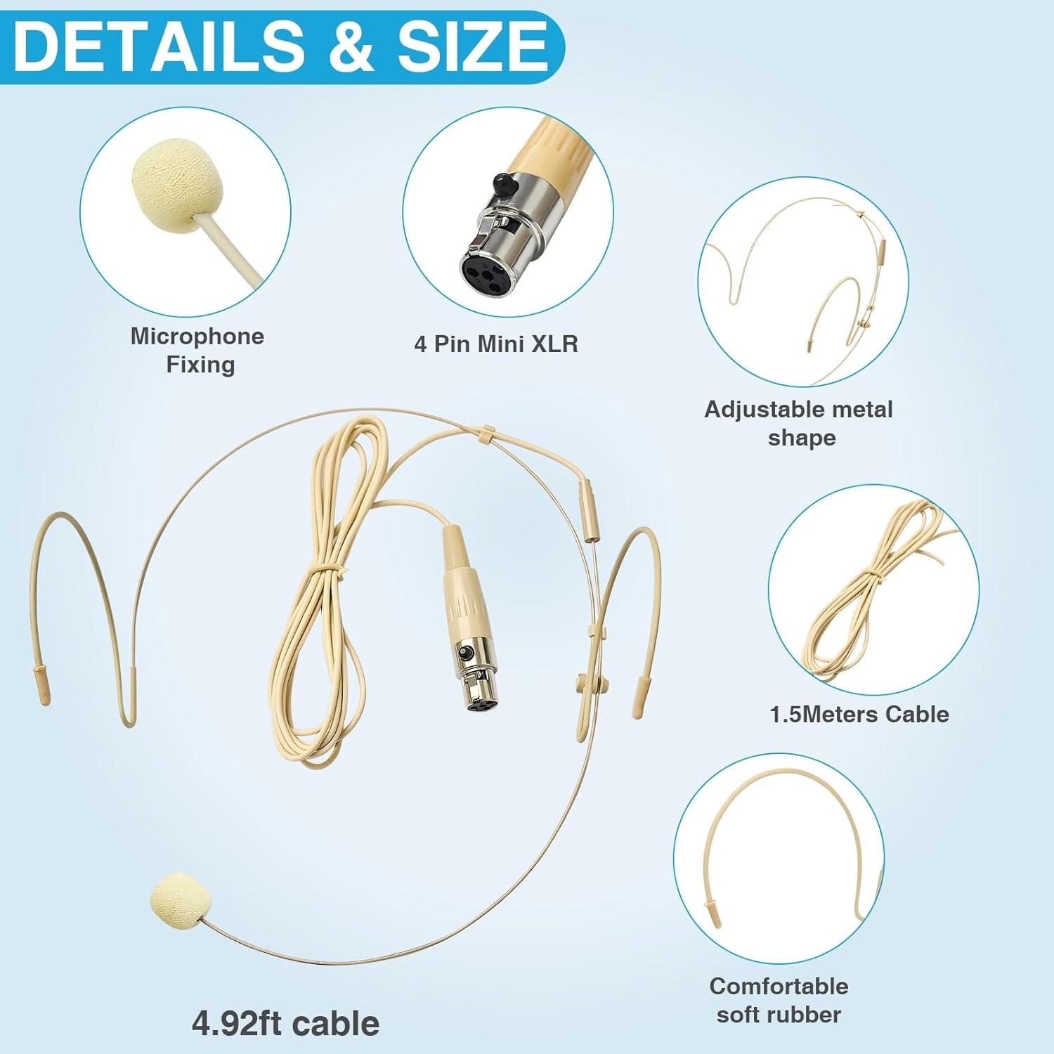 Paquete de 2 Micrófonos de Auricular Doble Beige con Cable 1.5m