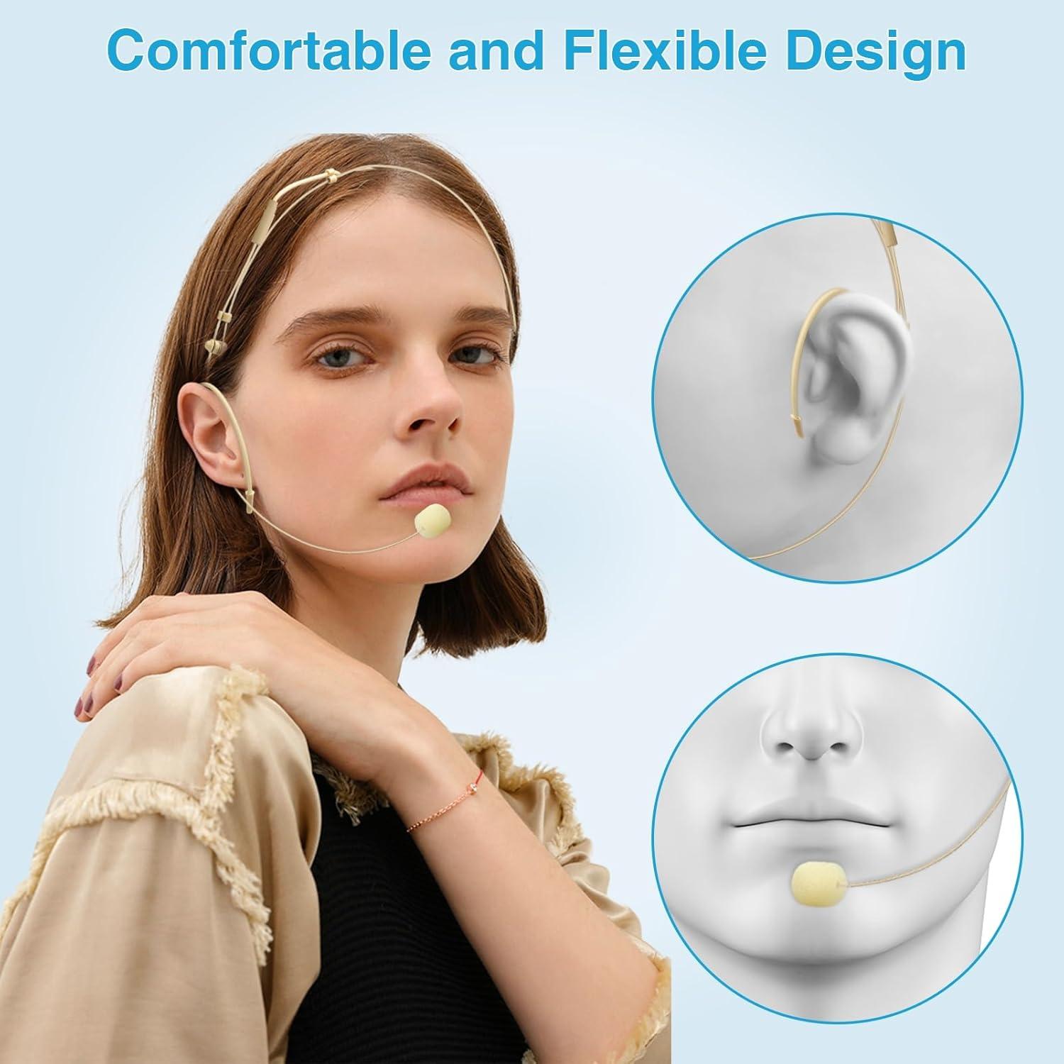 Paquete de 2 Micrófonos de Auricular Doble Beige con Cable 1.5m