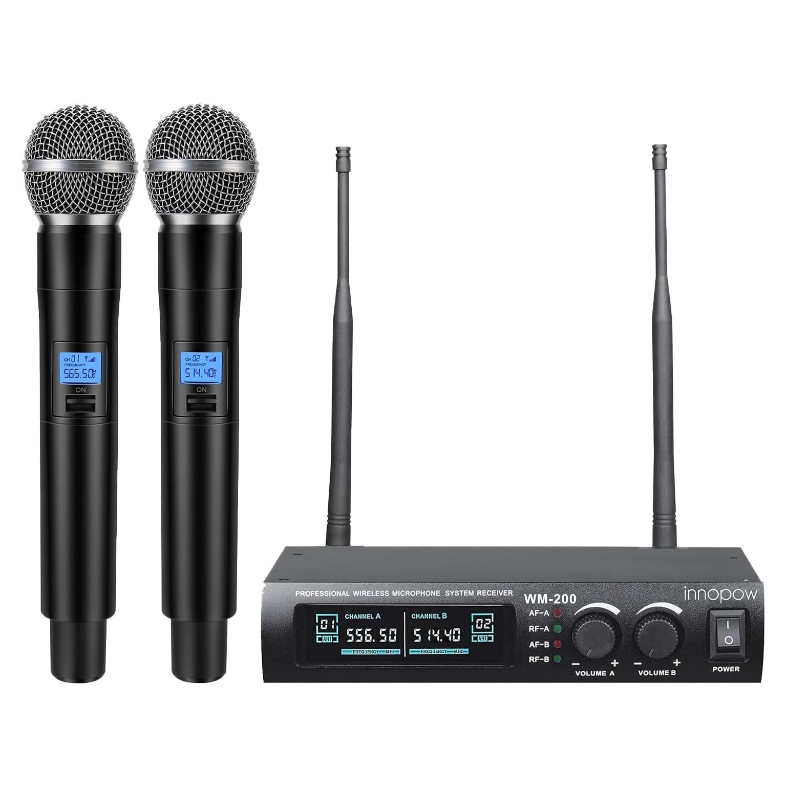 Sistema de micrófono inalámbrico Innopow WM200, 2 micrófonos, 60m