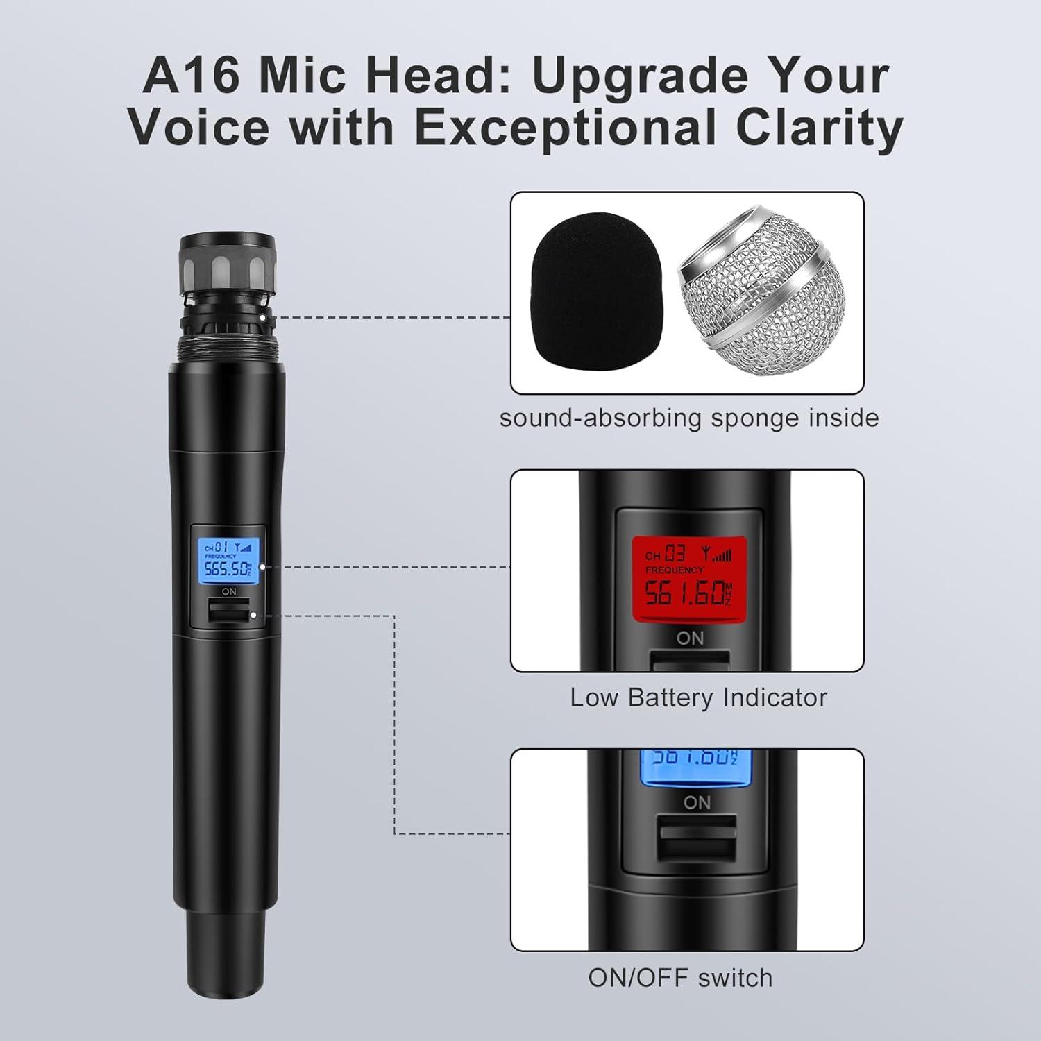 Sistema de micrófono inalámbrico Innopow WM200, 2 micrófonos, 60m