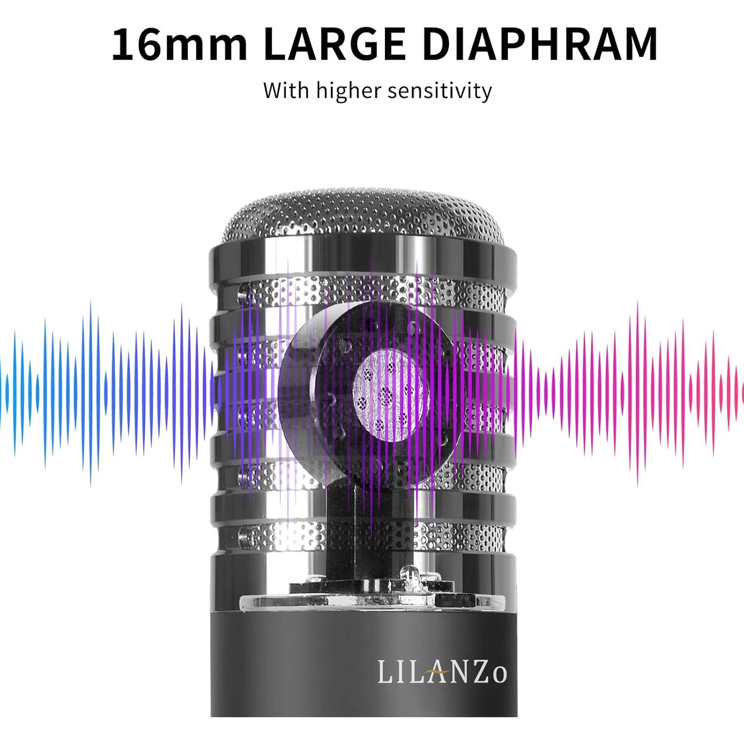 Micrófono de Condensador USB LILANZo BM800 con Soporte y Filtro