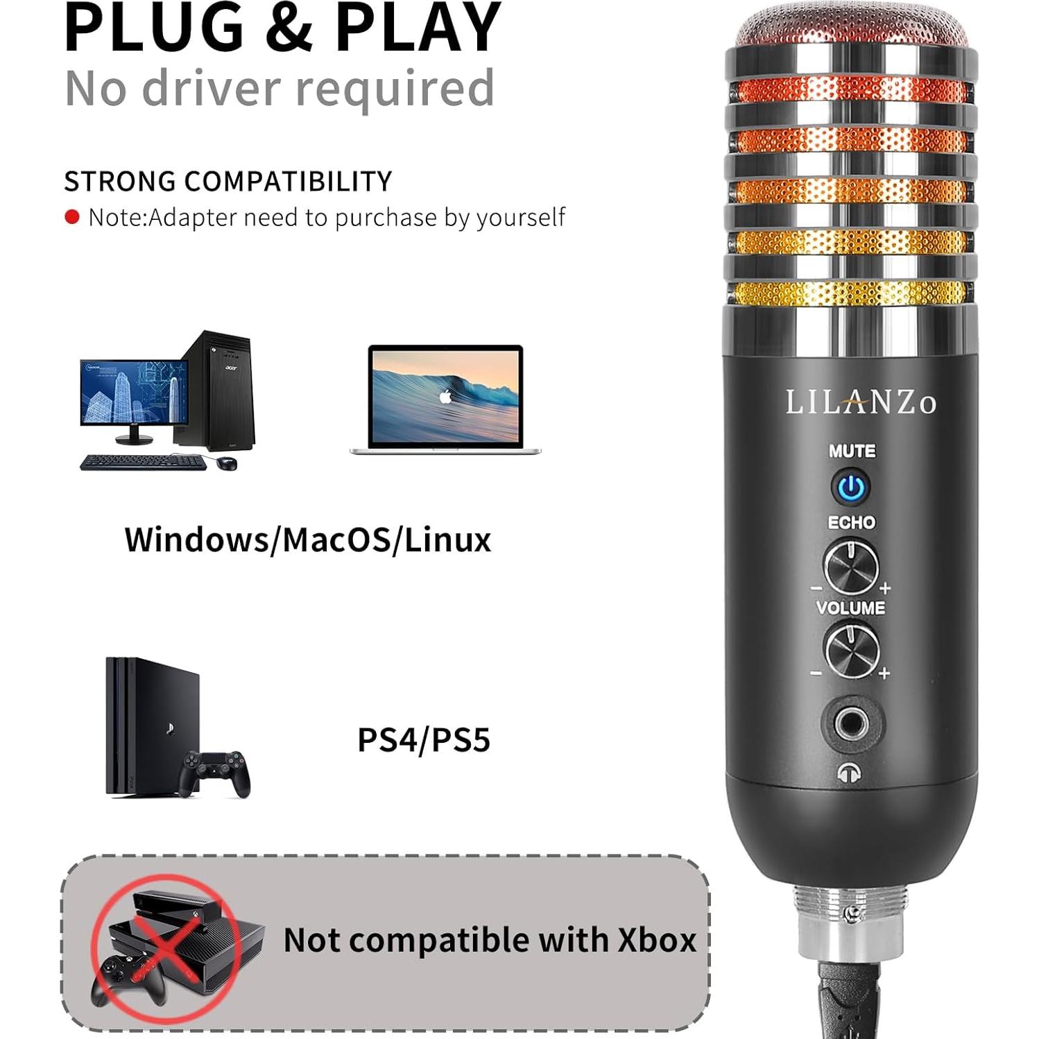 Micrófono de Condensador USB LILANZo BM800 con Soporte y Filtro