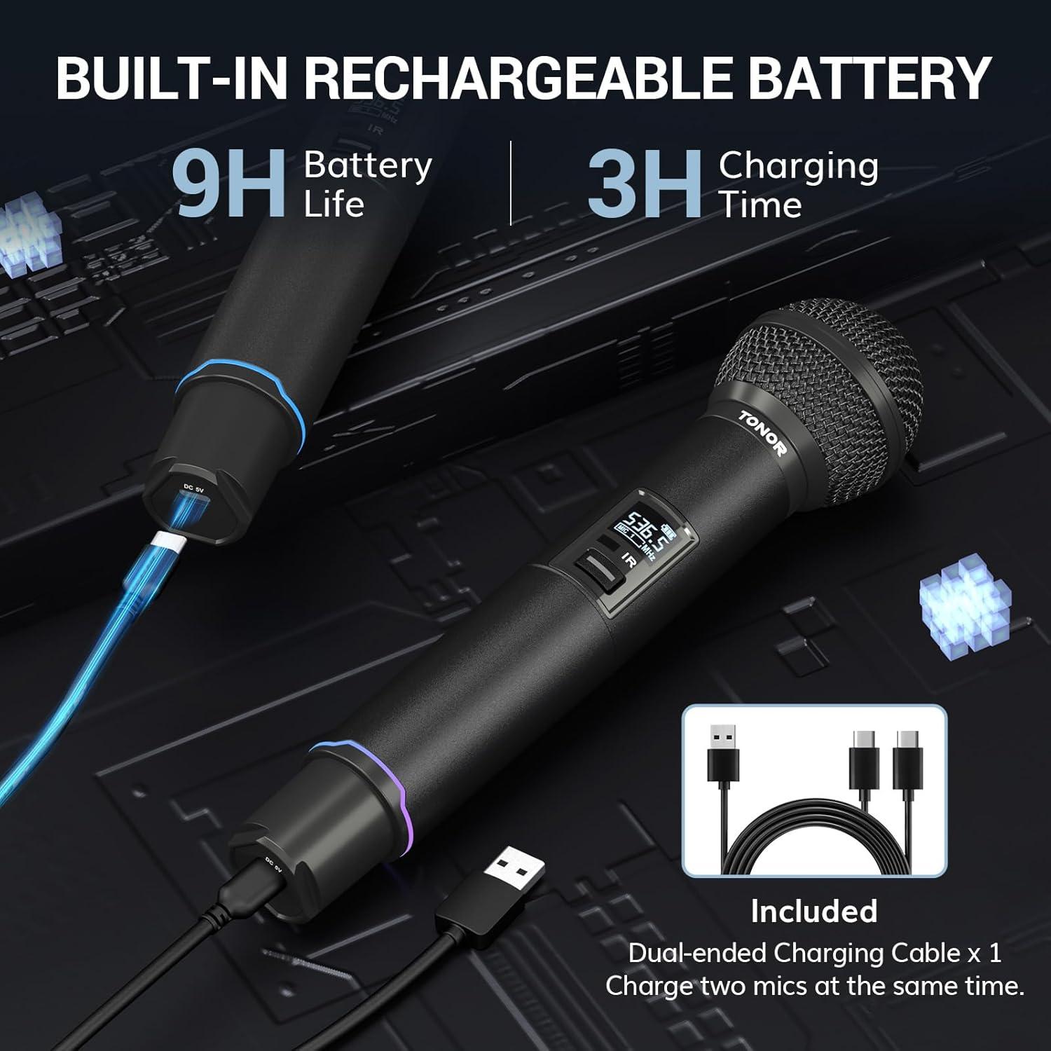 Sistema de Micrófono Inalámbrico TONOR TW750, 2 Micrófonos Recargables