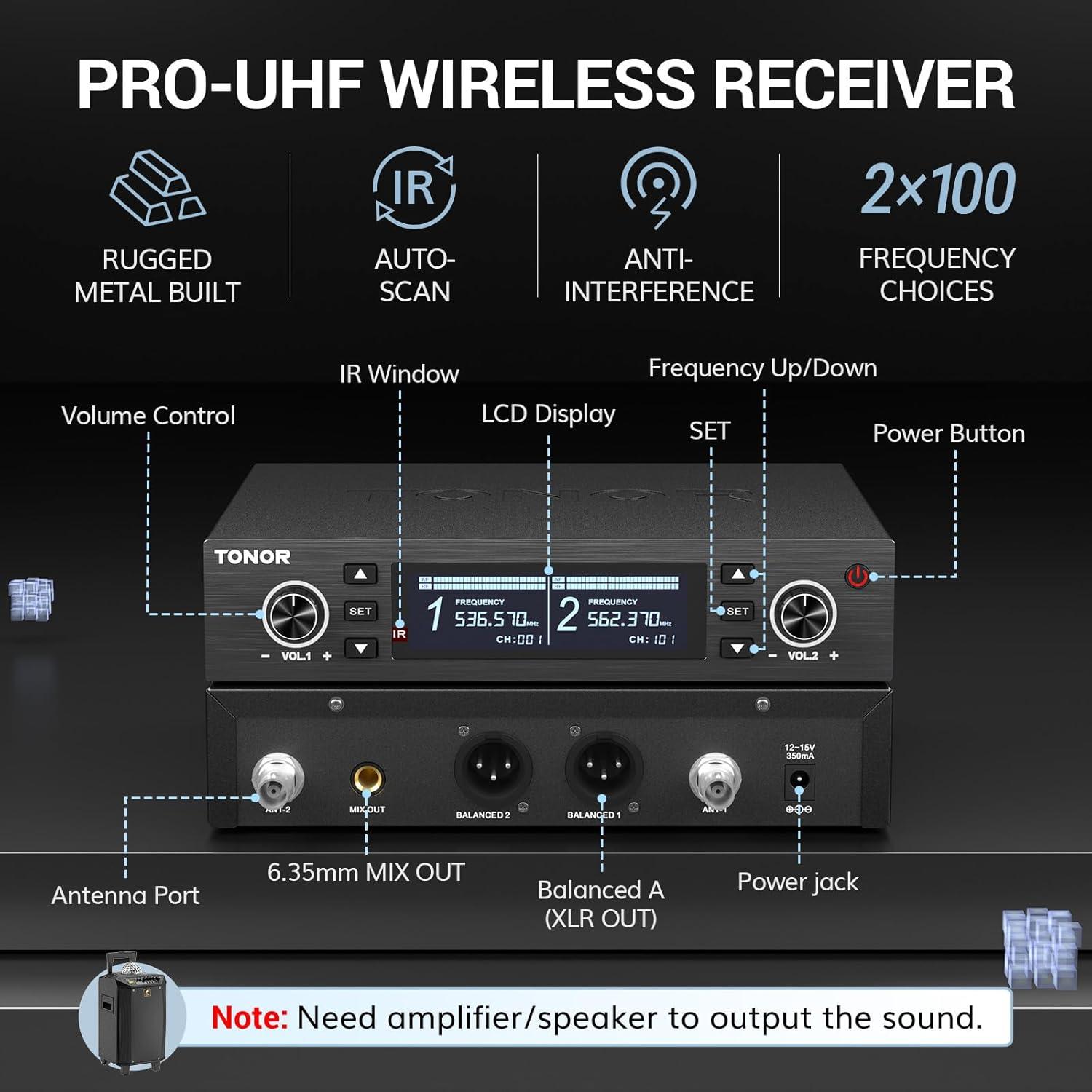 Sistema de Micrófono Inalámbrico TONOR TW750, 2 Micrófonos Recargables
