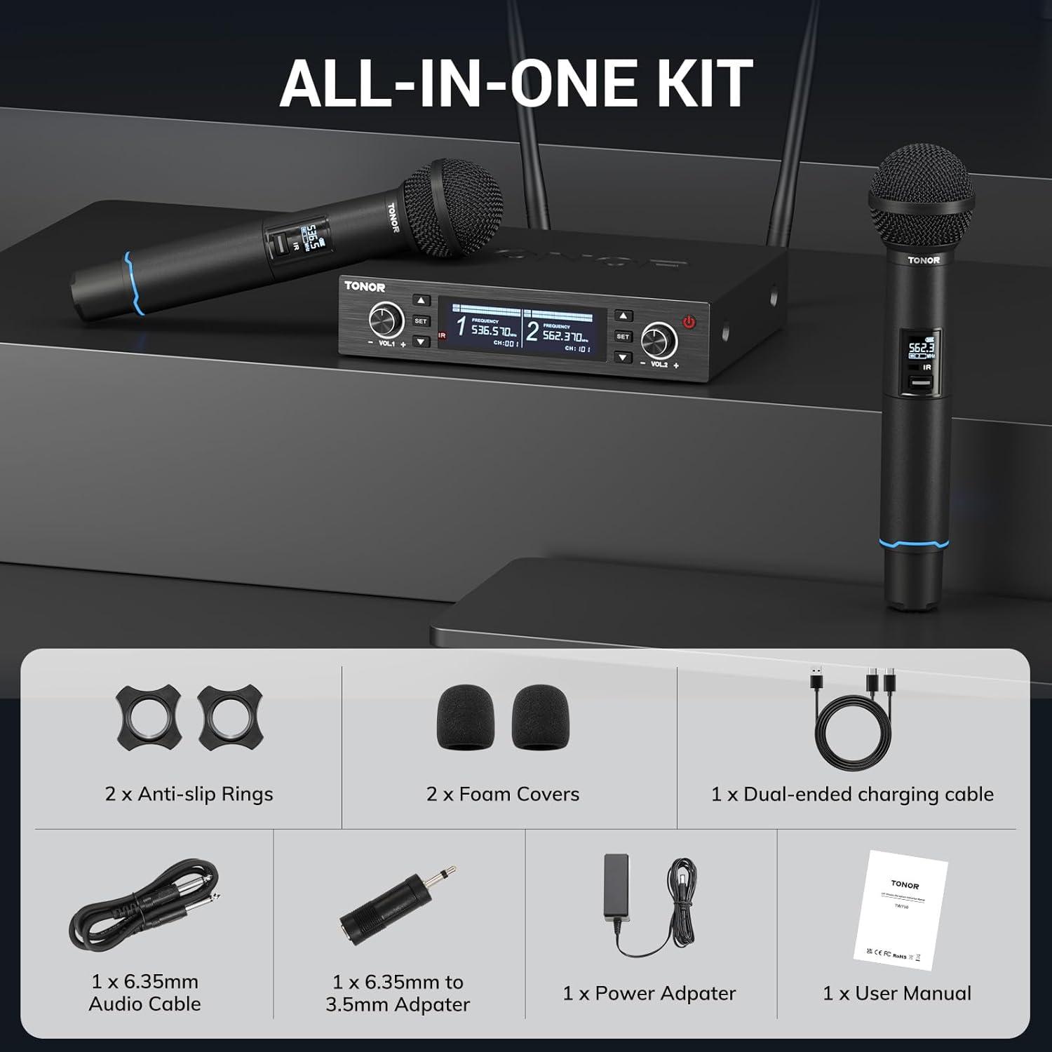 Sistema de Micrófono Inalámbrico TONOR TW750, 2 Micrófonos Recargables