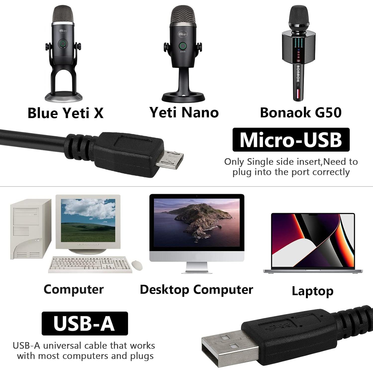 Cable de Micrófono USB a Micro USB Geekria 2.8m para Blue Yeti