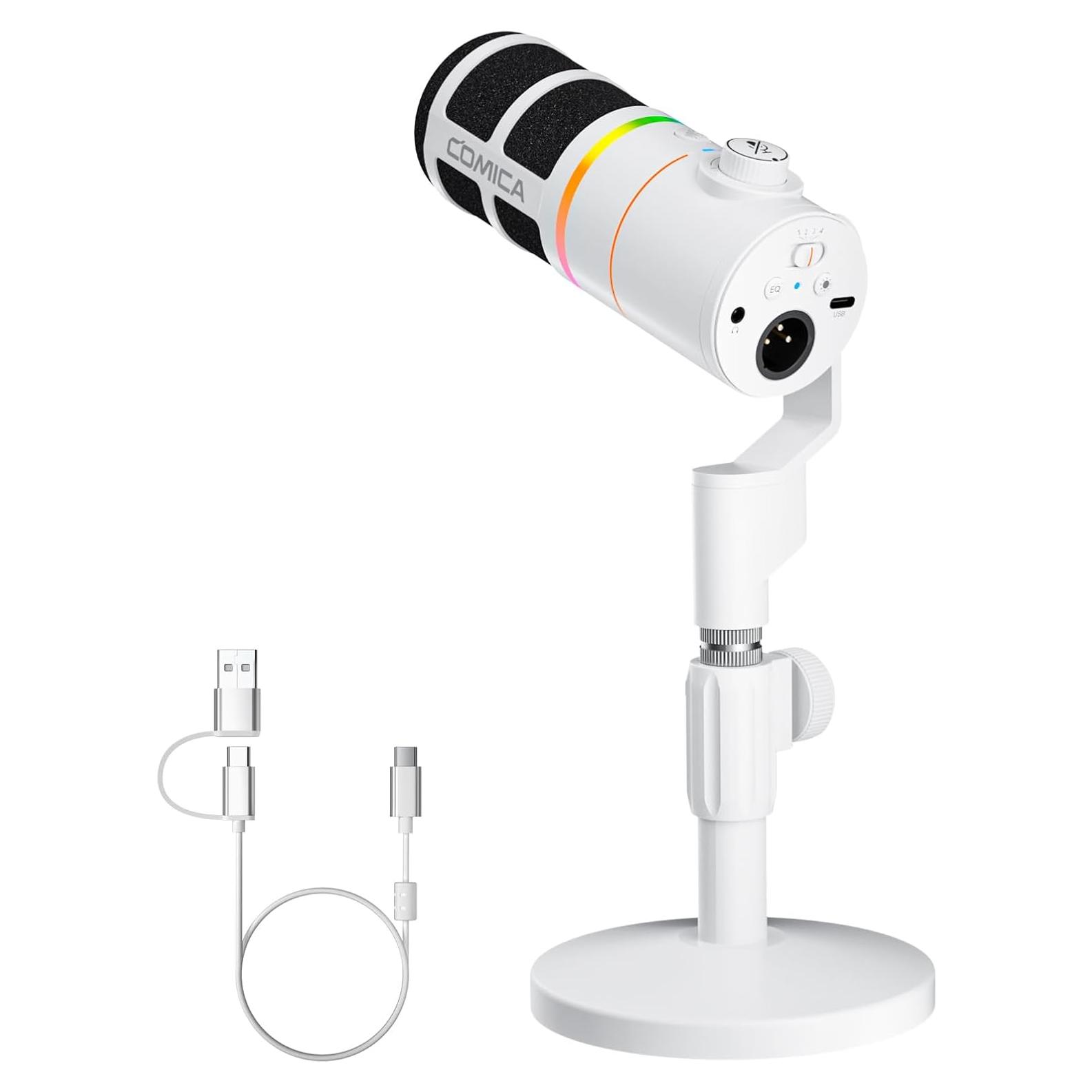 Micrófono Dinámico Comica D10 XLR/USB-C Blanco con RGB