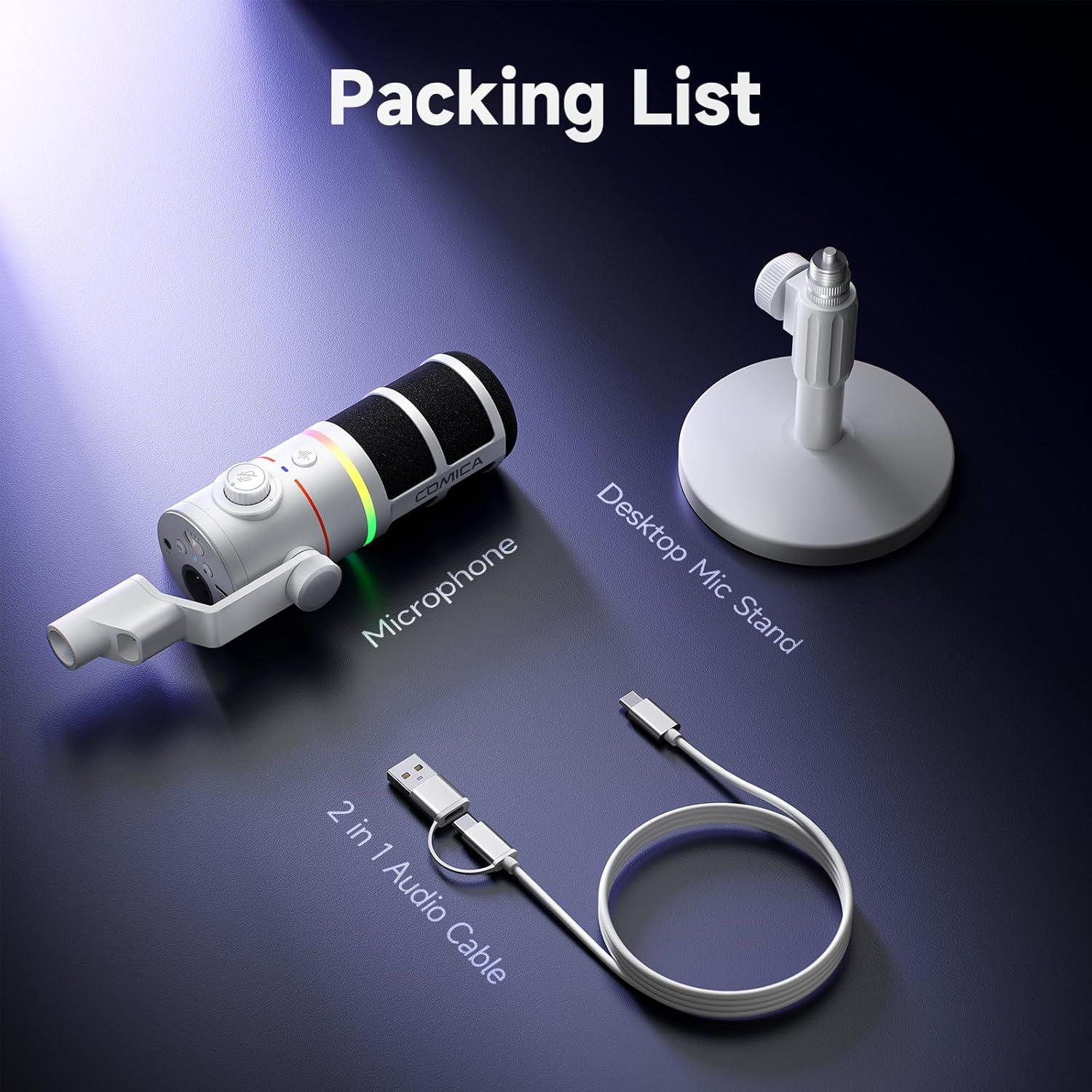 Micrófono Dinámico Comica D10 XLR/USB-C Blanco con RGB