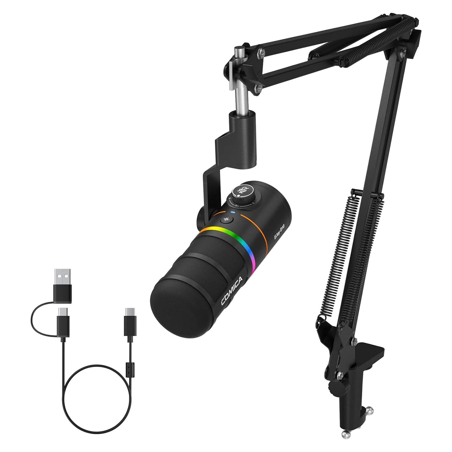 Micrófono Dinámico Comica D10 XLR/USB-C con RGB y Soporte