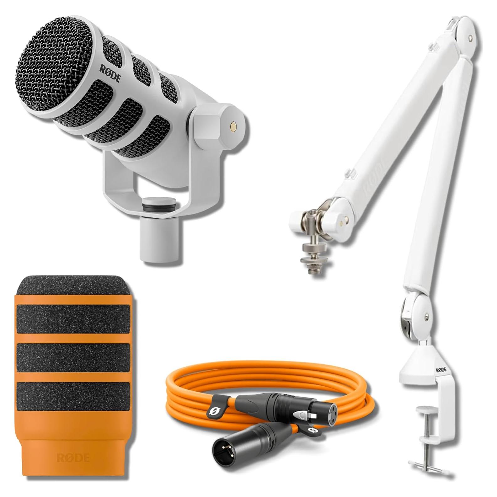 Micrófono Dinámico USB Rode PodMic + Brazo PSA1+ Blanco