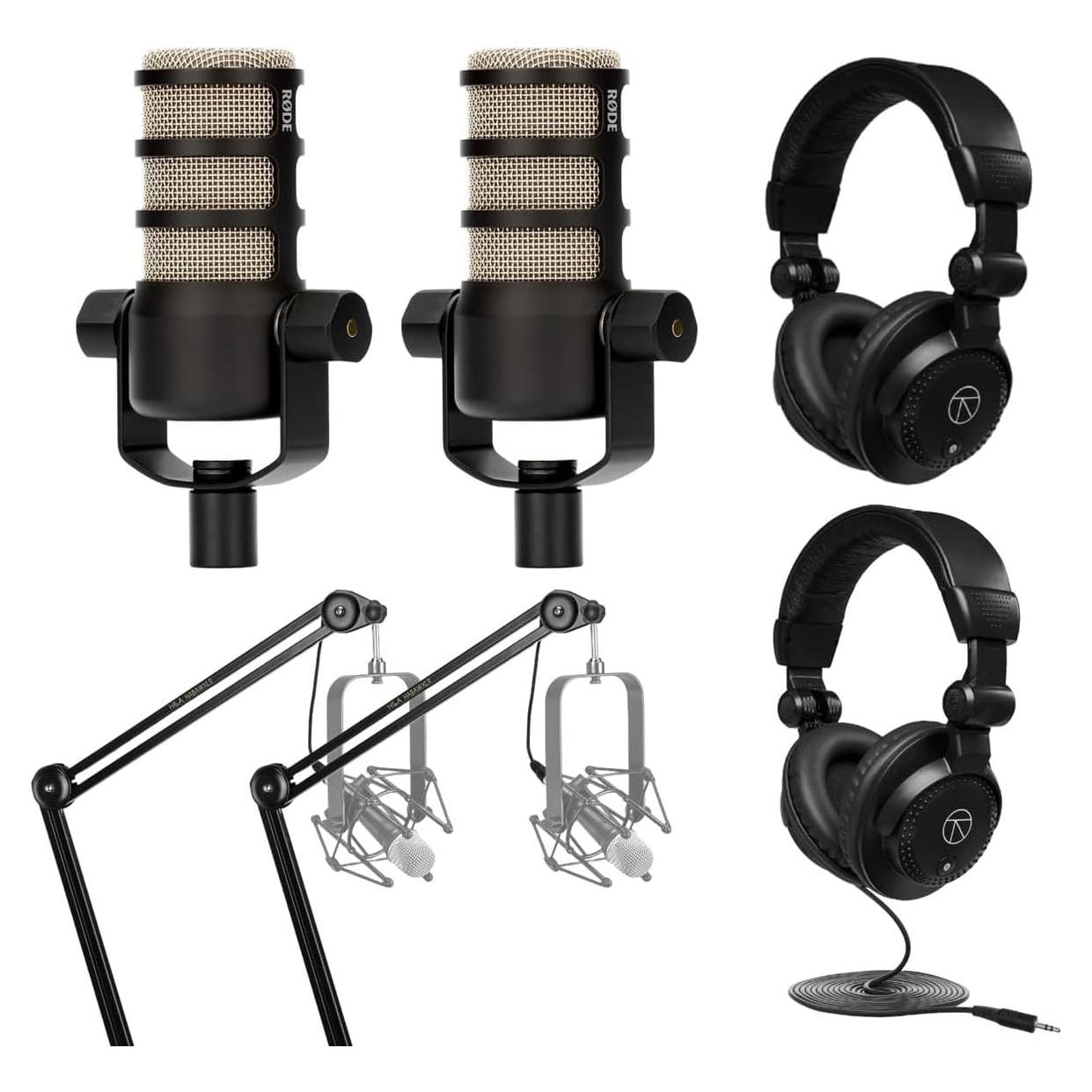 Paquete de Podcasting Rode 2X PodMic con Brazos y Auriculares