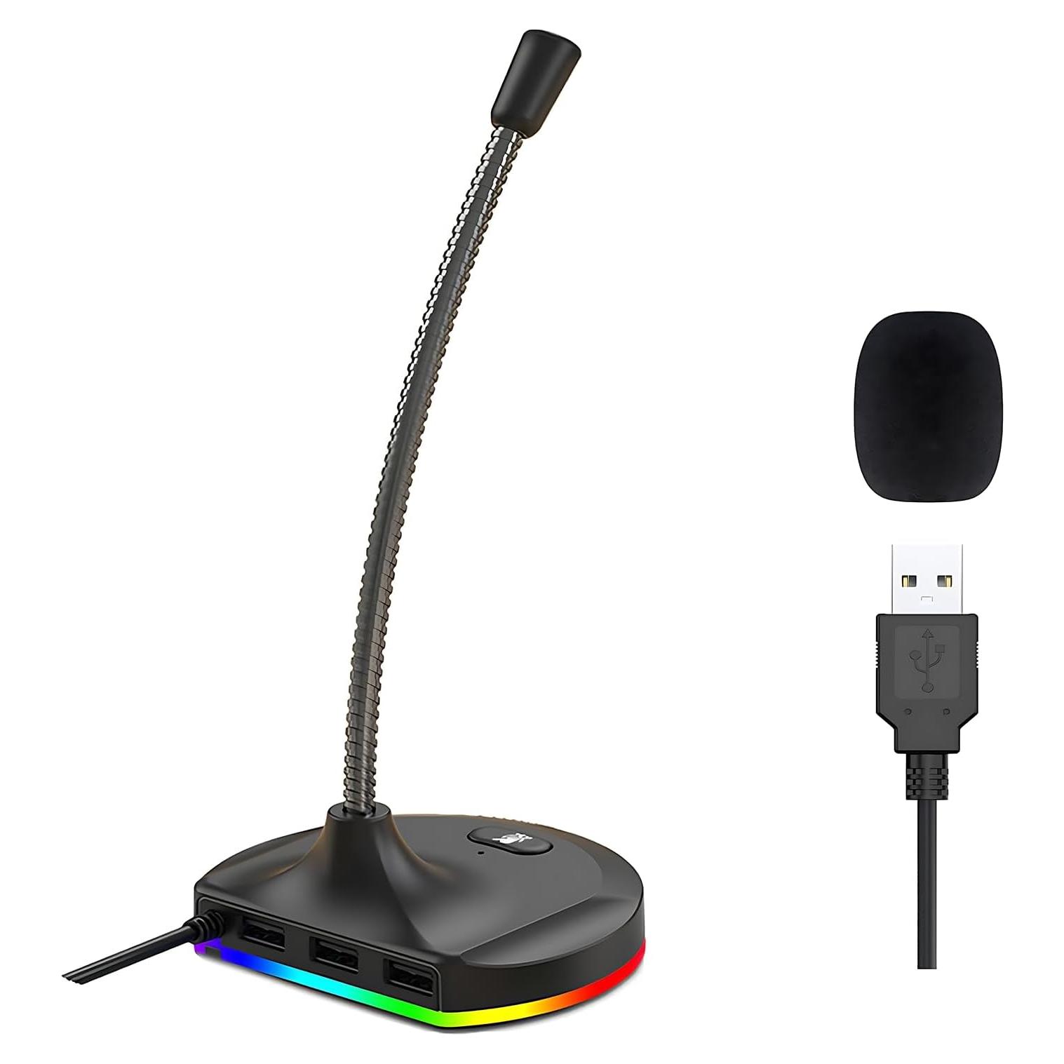 Micrófono USB Blapsuro M8 con Hub 3 Puertos y RGB