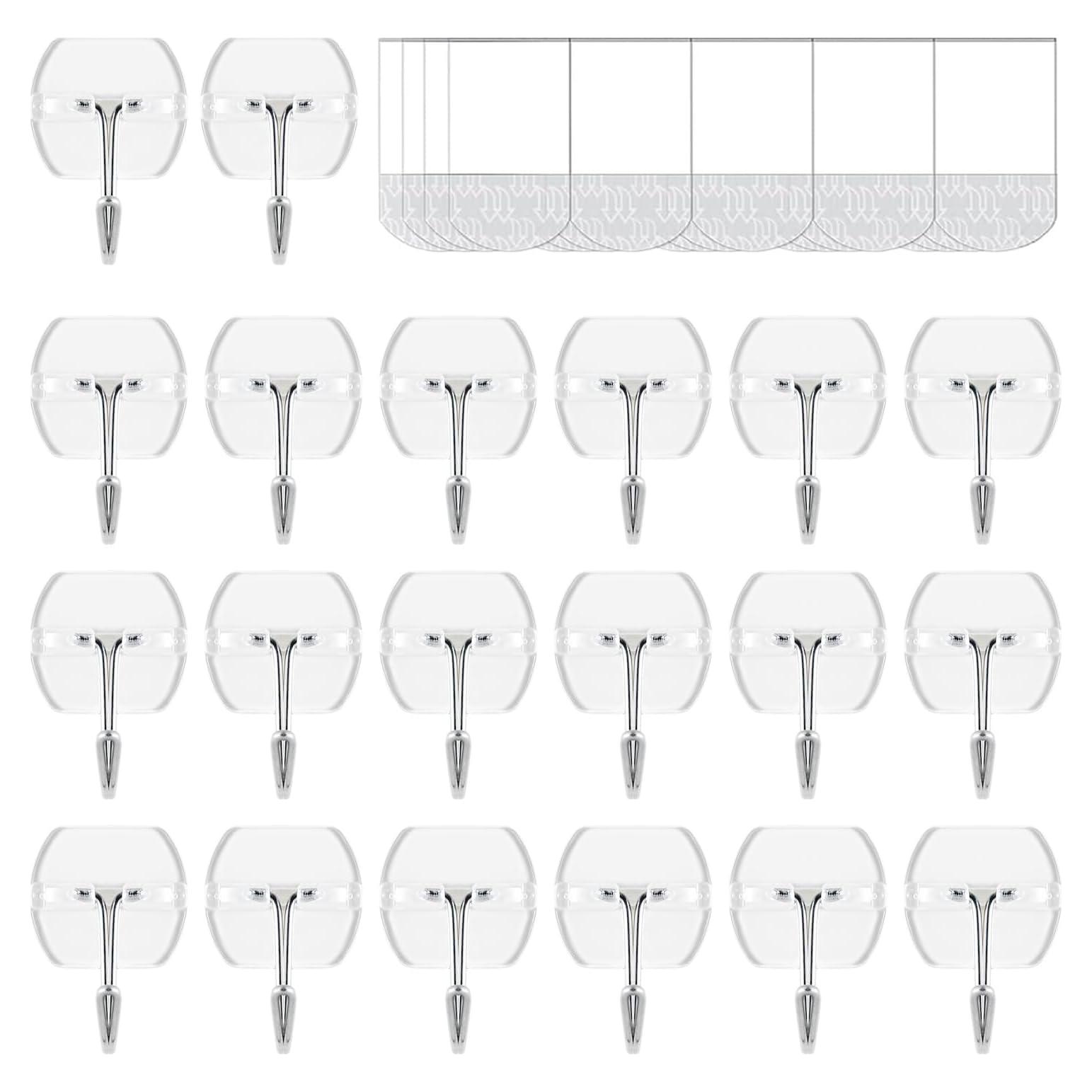 20 Ganchos Transparentes CARAINBO + 25 Tiras Adhesivas