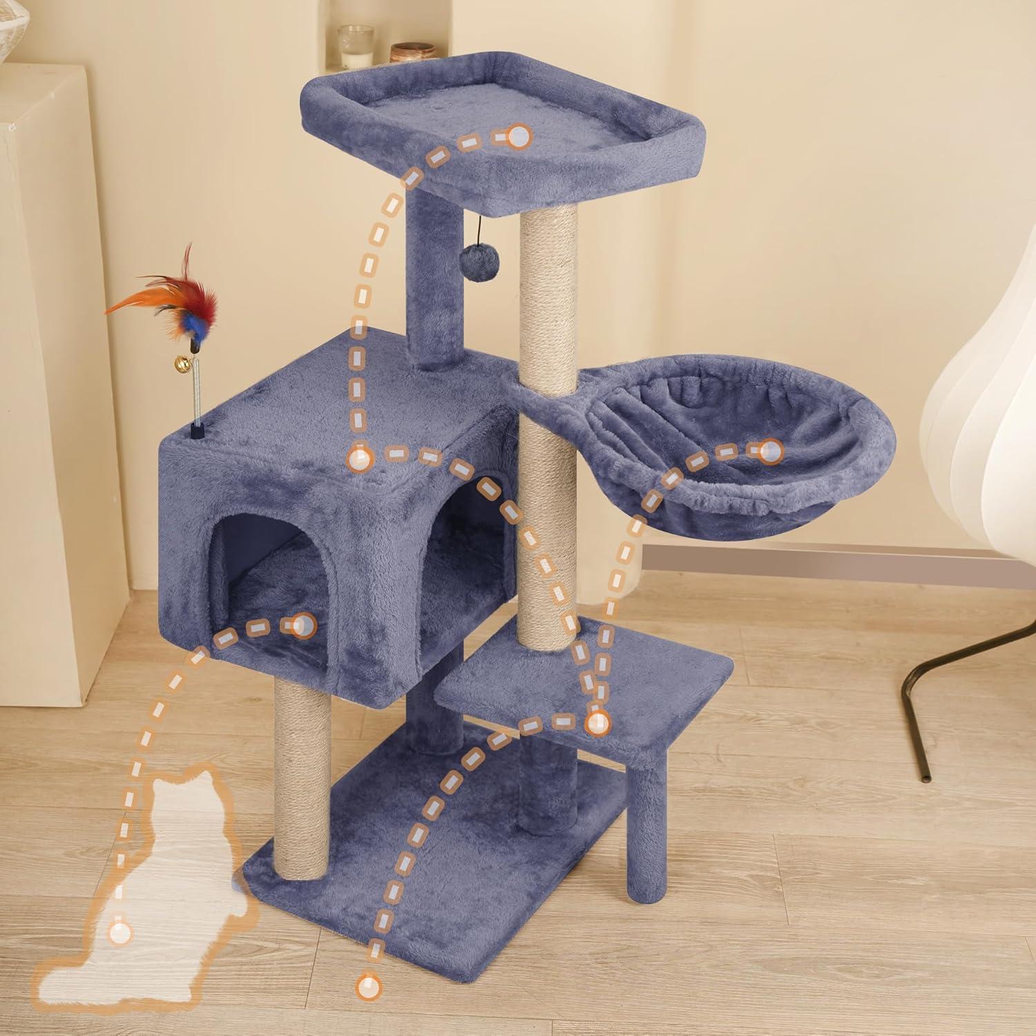 Árbol para Gatos AIWIKIDE 90 cm con Hamaca y Rascador Yute