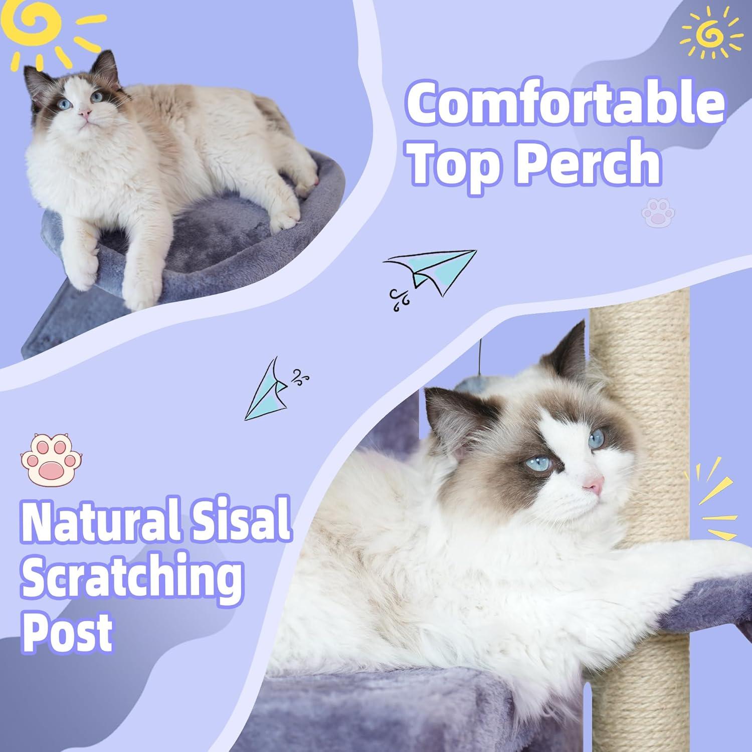 Árbol para Gatos AIWIKIDE 90 cm con Hamaca y Rascador Yute