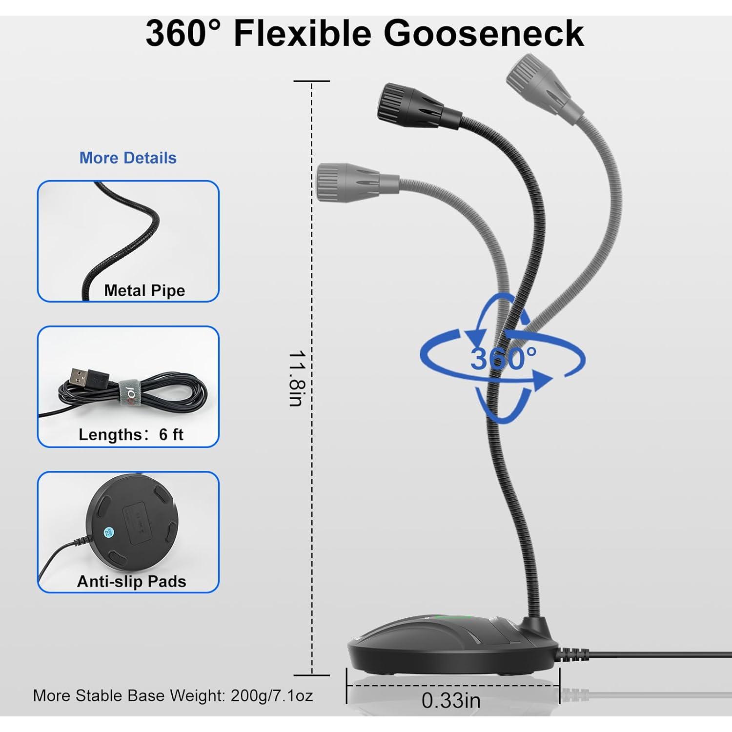 Micrófono USB de escritorio CMOCIIY con cuello de ganso 1.8m