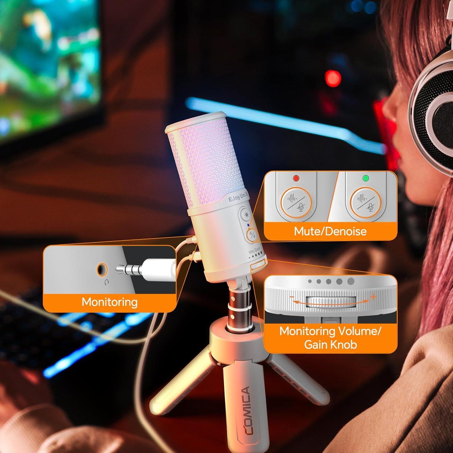 Micrófono USB Comica Uni S Gaming RGB para PC y Streaming
