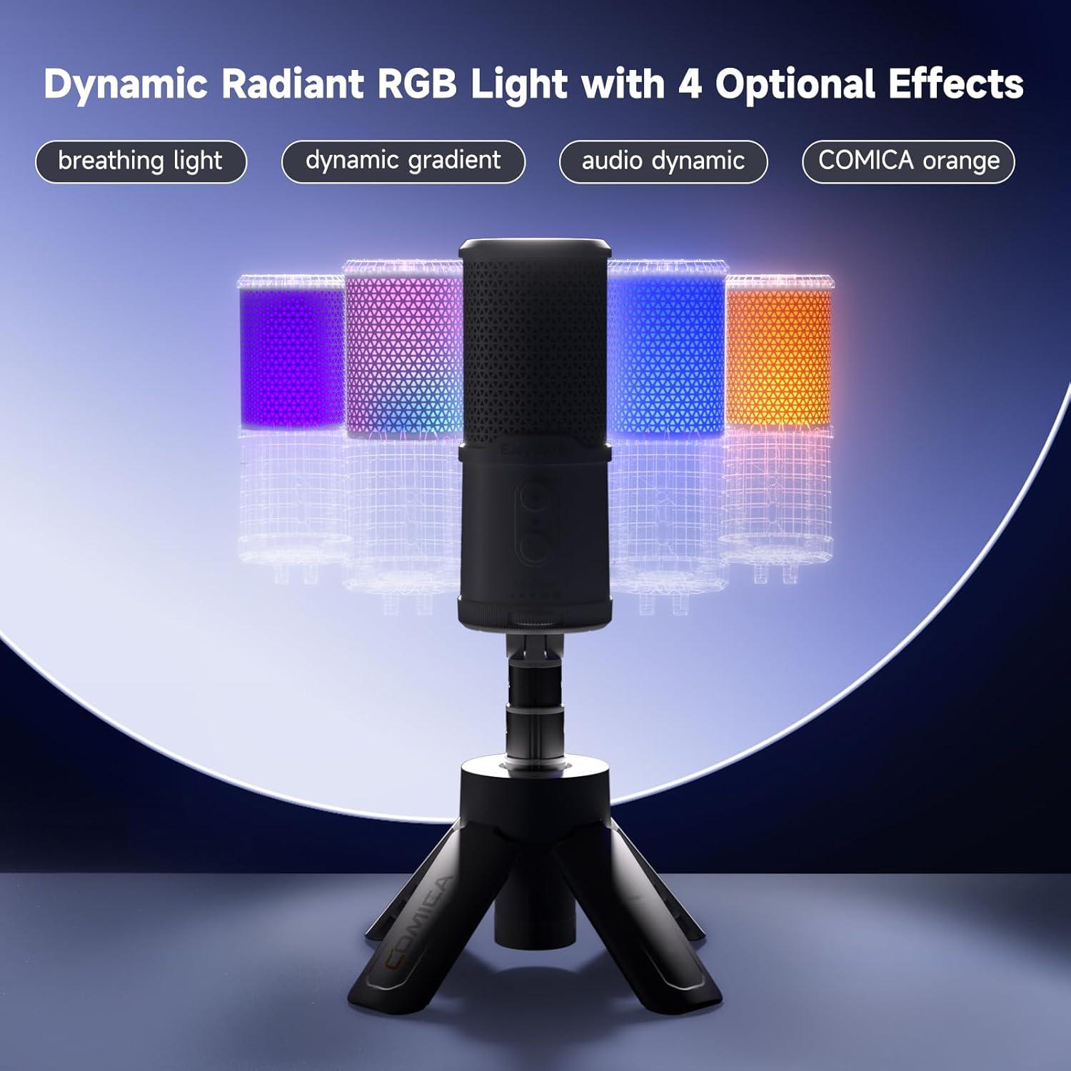 Micrófono USB Comica Uni S Gaming RGB para PC y Streaming