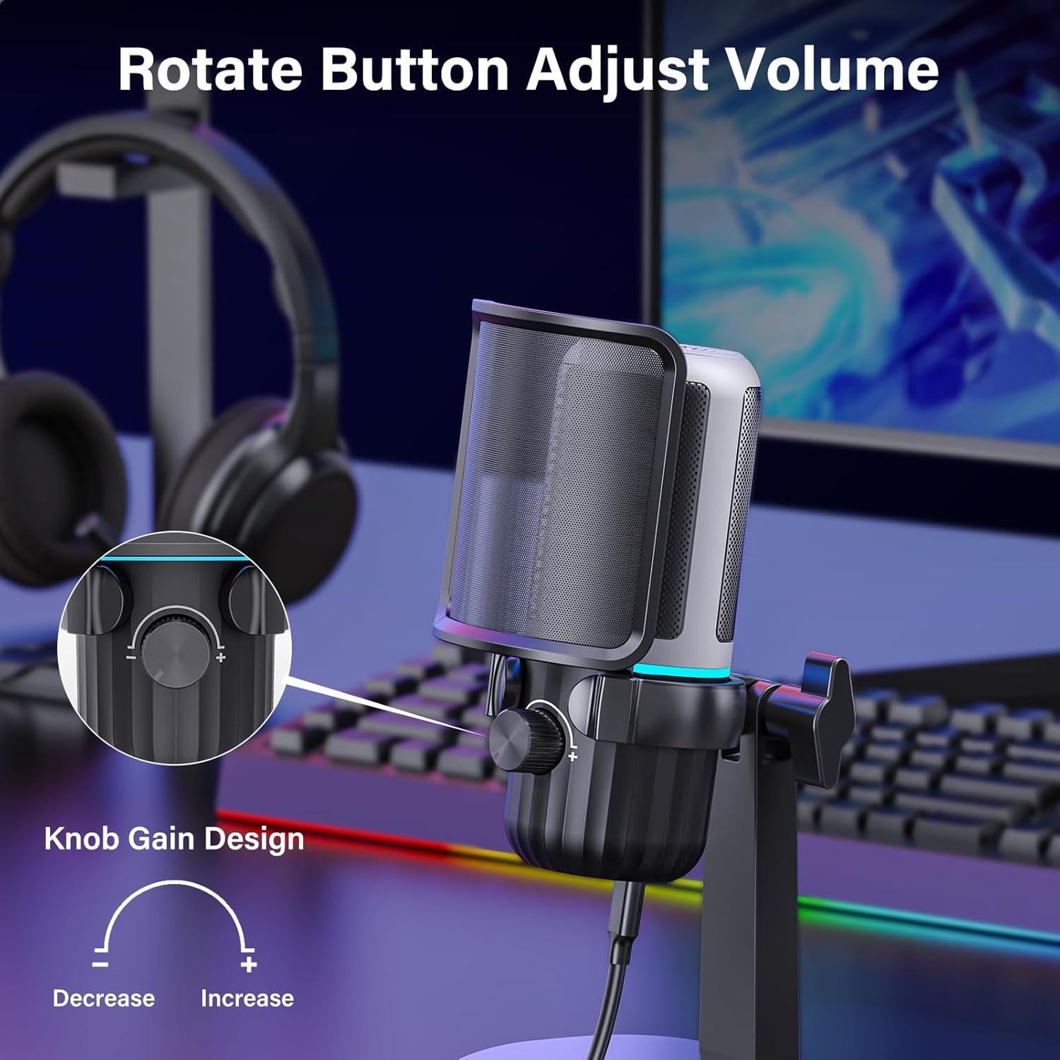 Micrófono Gaming USB CMOCIIY JV908 para PC con Control de Volumen