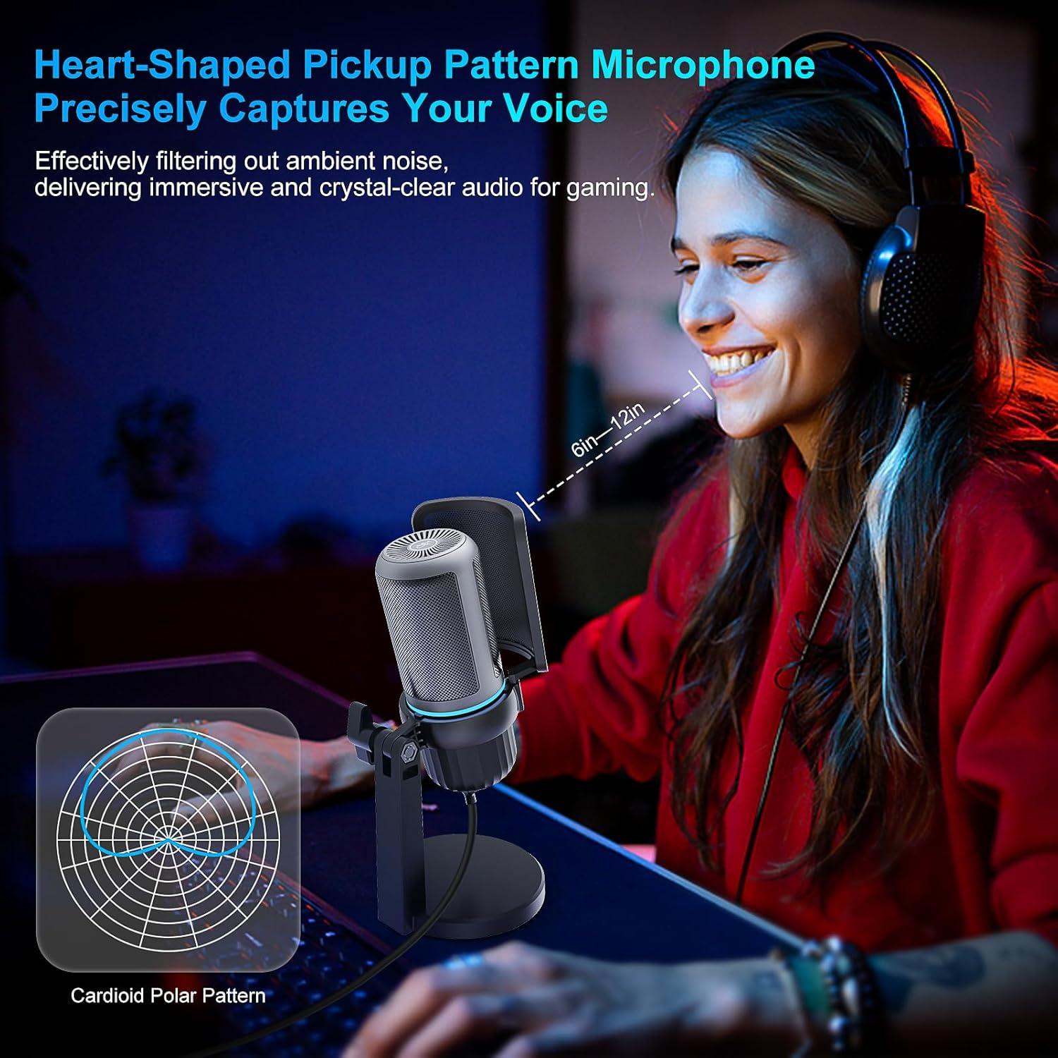 Micrófono Gaming USB CMOCIIY JV908 para PC con Control de Volumen