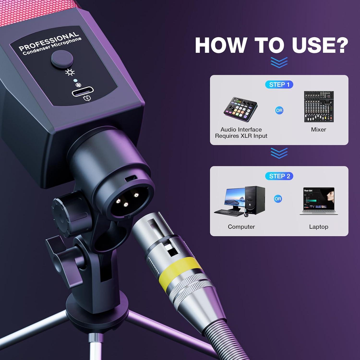 Micrófono de Condensador RGB Mo-gu A50507 para PC y Podcast