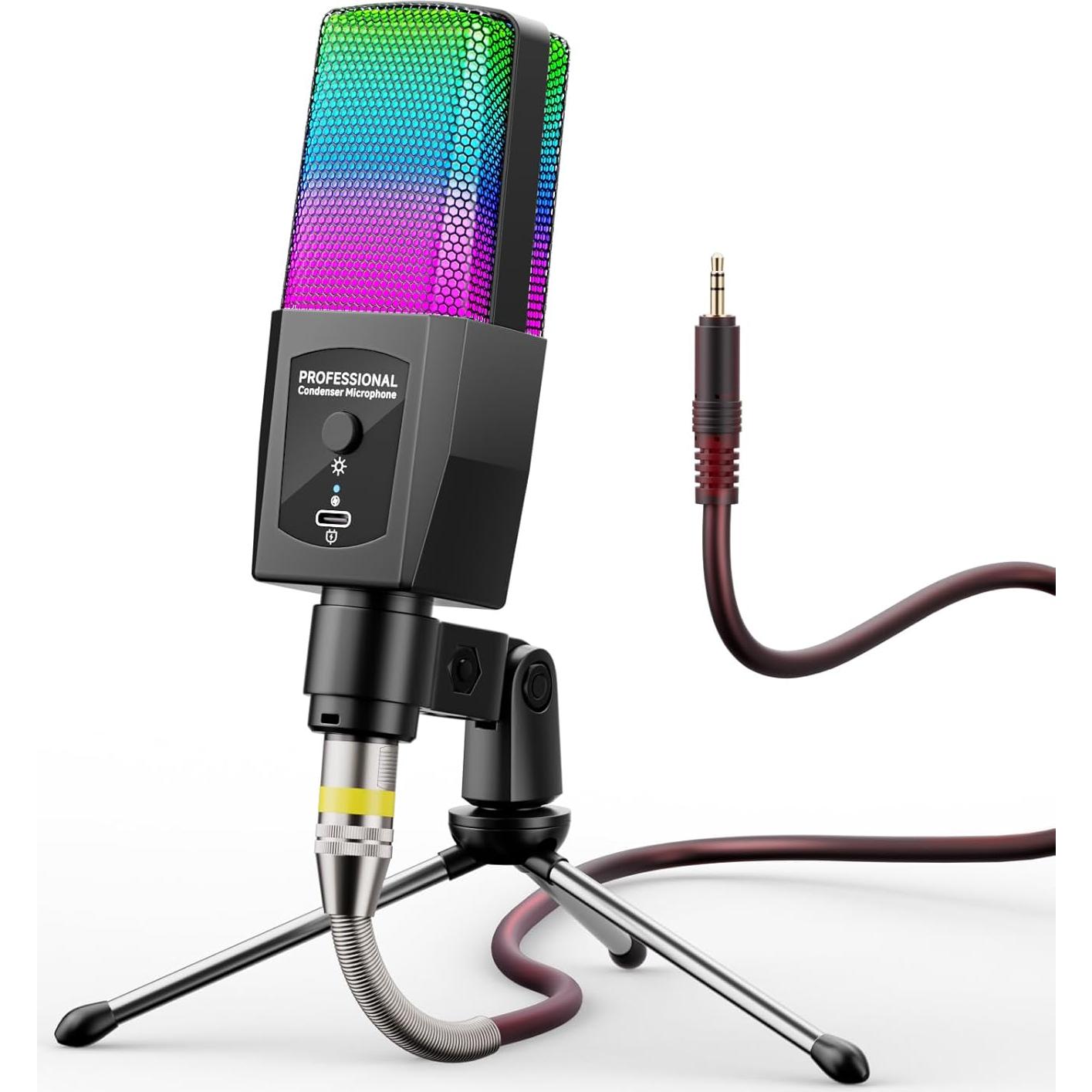 Micrófono de Condensador RGB Mo-gu A50507 para PC y Podcast