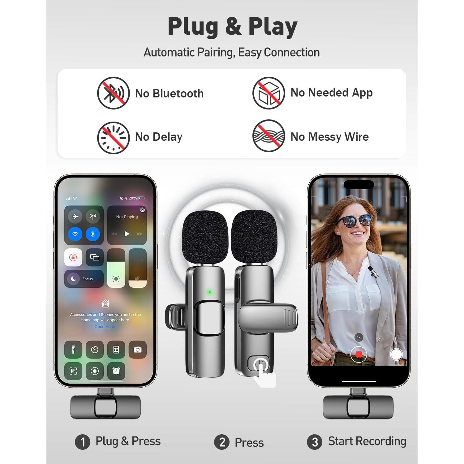 Micrófono Lavalier Inalámbrico PoP Voice USB-C 12H 19.81m