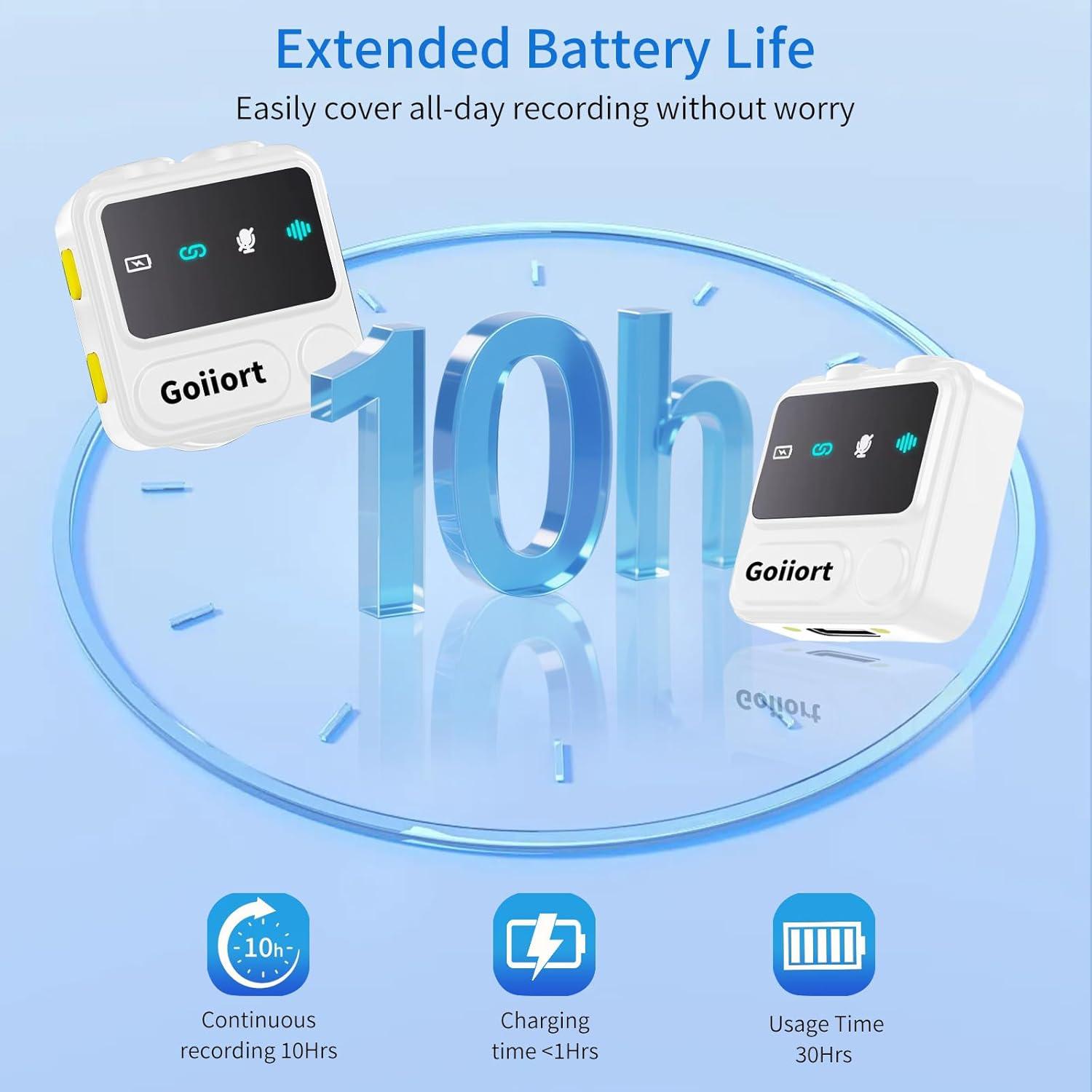 Micrófono Lavalier Inalámbrico Goiiort para iPhone - 30H Batería