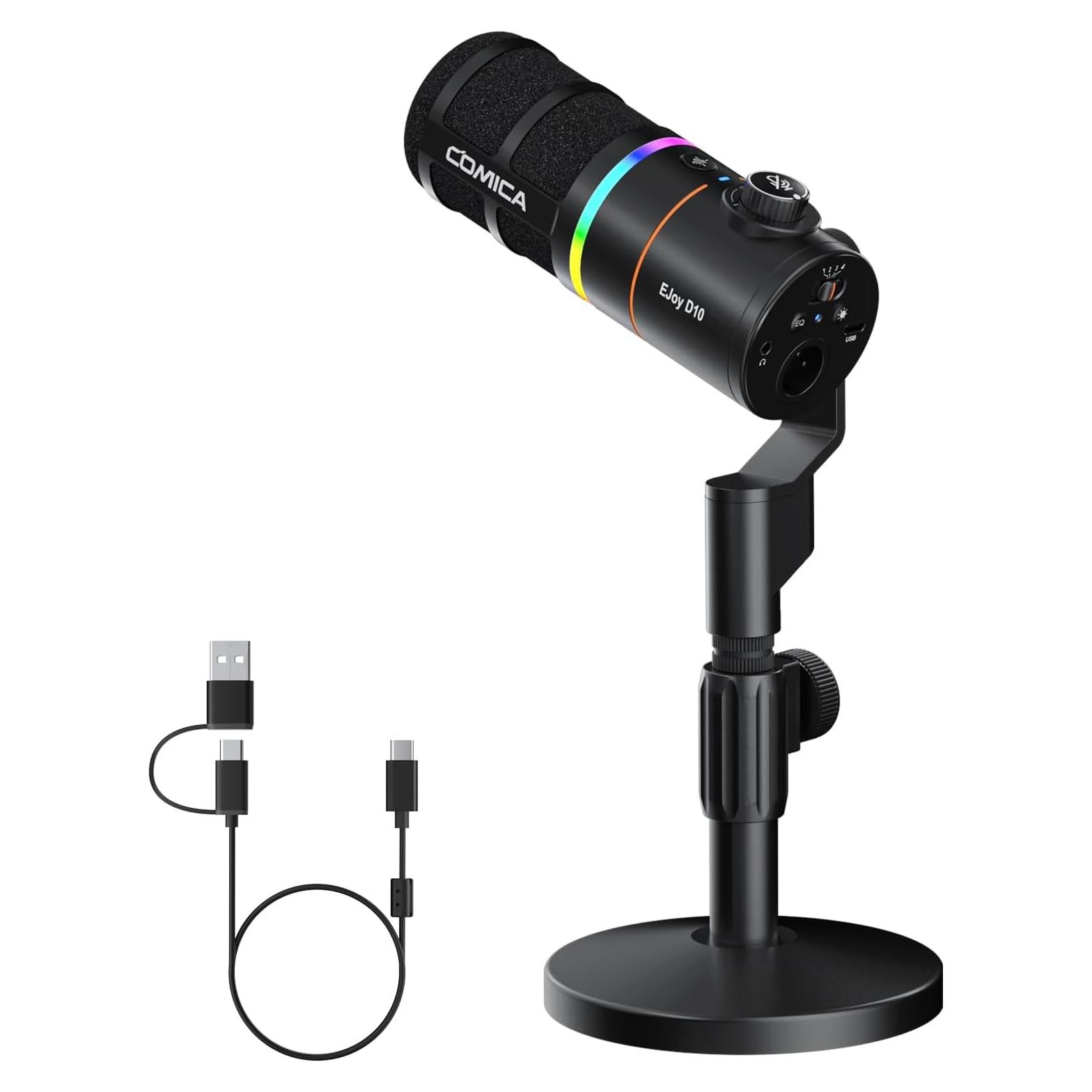 Micrófono Dinámico Comica EJoy D10 XLR/USB-C con RGB