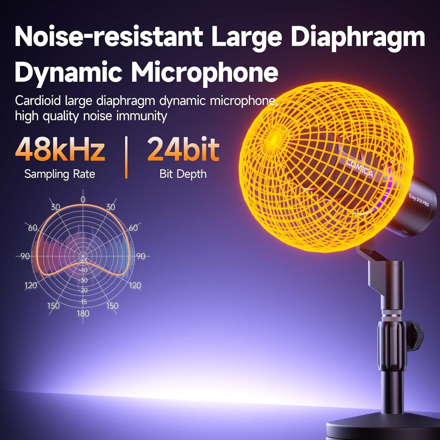 Micrófono Dinámico Comica EJoy D10 XLR/USB-C con RGB