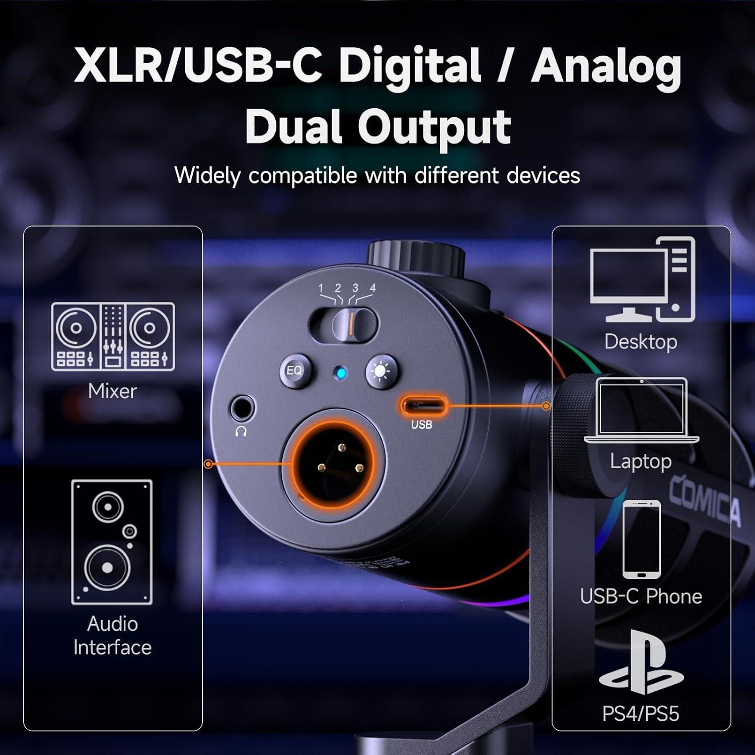 Micrófono Dinámico Comica EJoy D10 XLR/USB-C con RGB