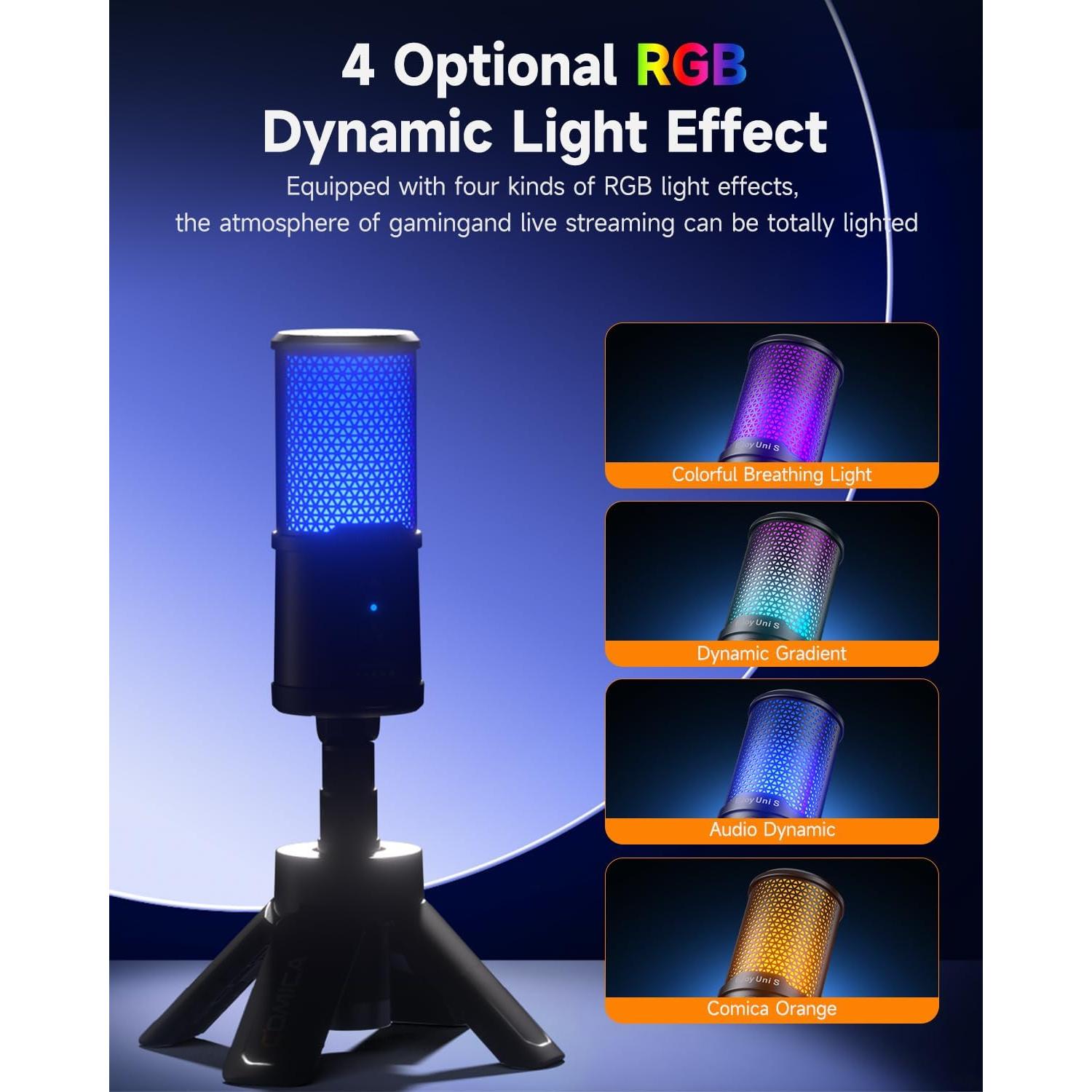 Micrófono Gaming USB COMICA EJoy Uni S con Soporte y RGB