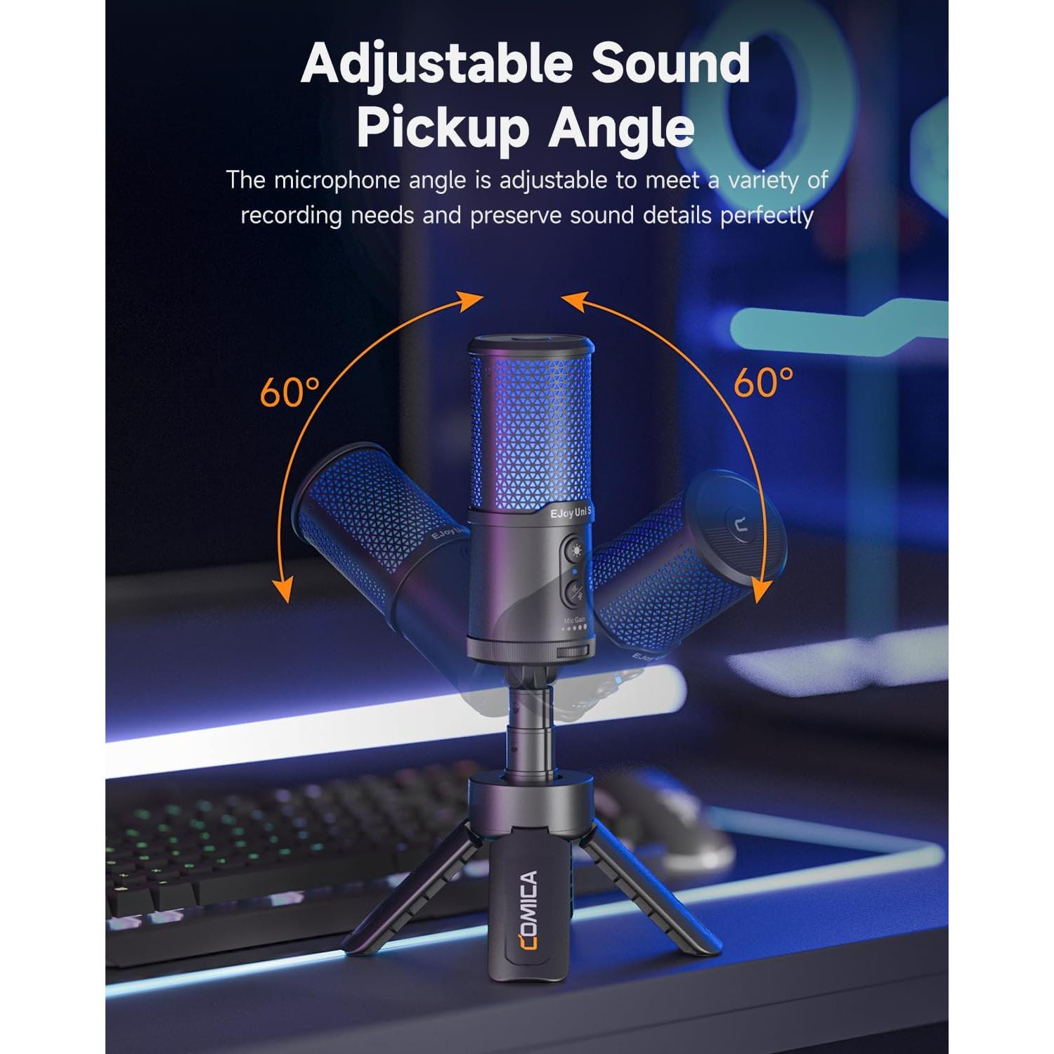 Micrófono Gaming USB COMICA EJoy Uni S con Soporte y RGB