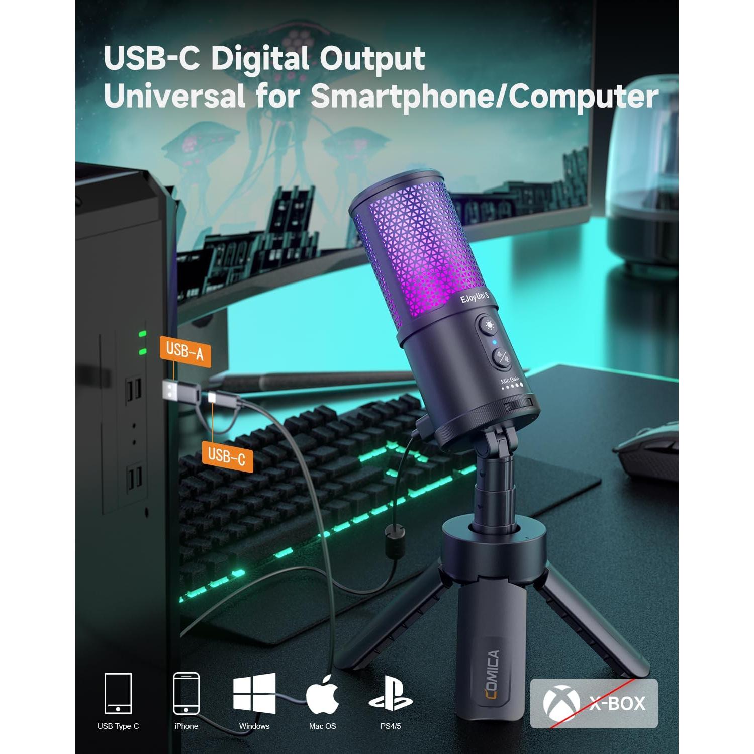 Micrófono Gaming USB COMICA EJoy Uni S con Soporte y RGB