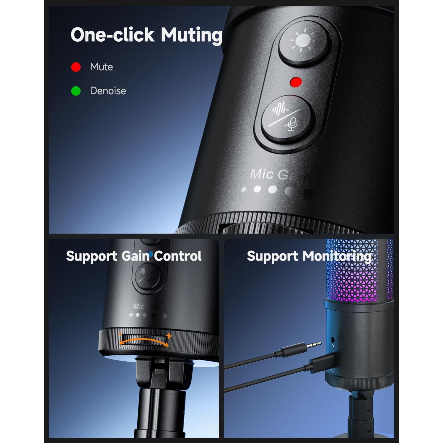 Micrófono Gaming USB COMICA EJoy Uni S con Soporte y RGB