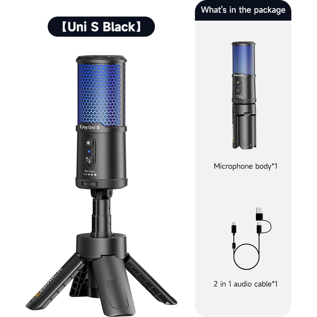 Micrófono Gaming USB COMICA EJoy Uni S con Soporte y RGB