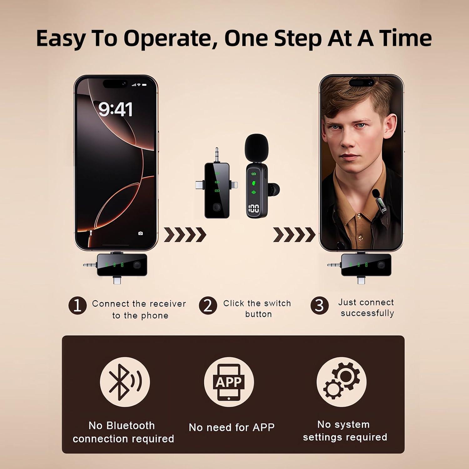 Micrófono Lavalier Inalámbrico Bonkyo T20 con Cancelación de Ruido