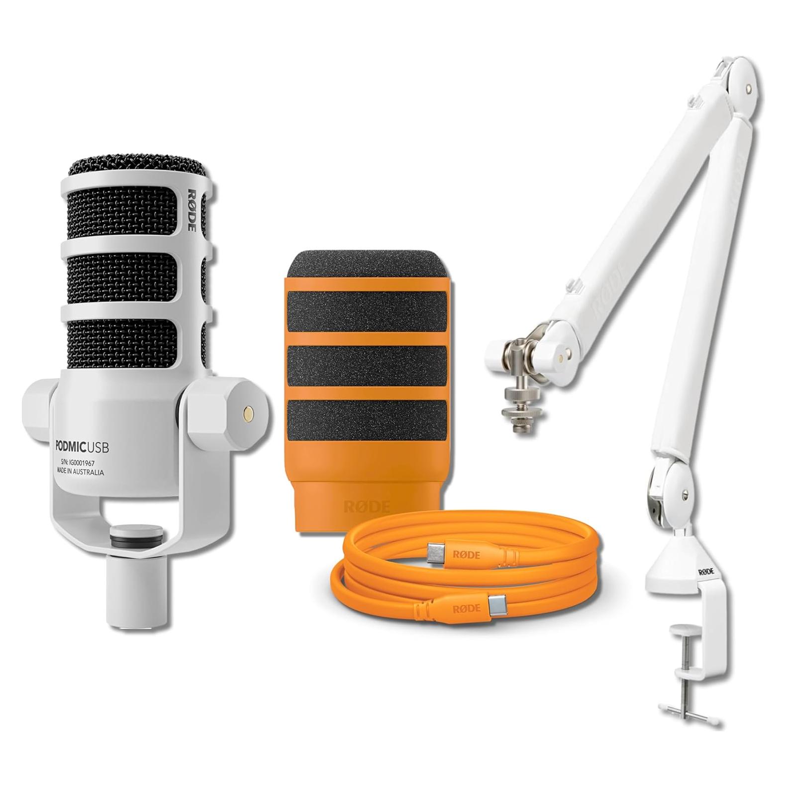 Micrófono Dinámico Rode PodMic USB + Soporte PSA1+ Blanco