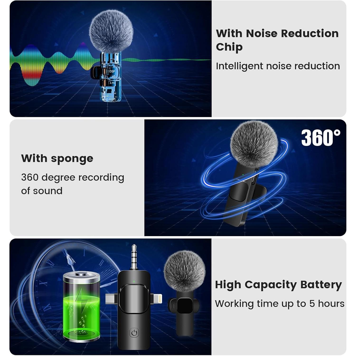 Micrófono Lavalier Inalámbrico DAGIRT 4 en 1 para iPhone/Android/PC