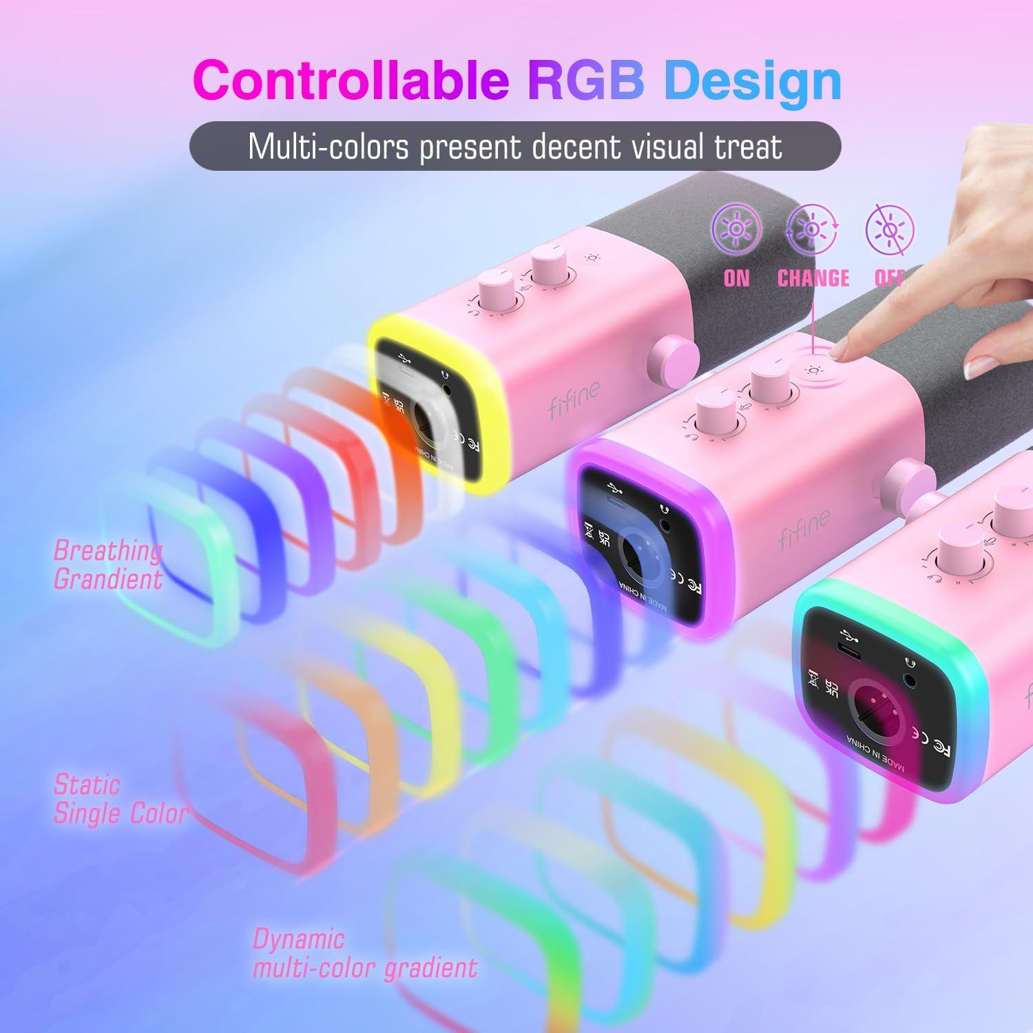 Micrófono Dinámico FIFINE AM8P Rosa para PC con Cable XLR