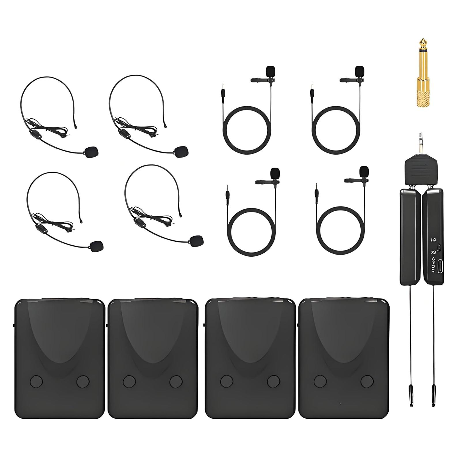 Kit de Micrófono Inalámbrico 8 en 1 - 4 Diadema y 4 Lavalier