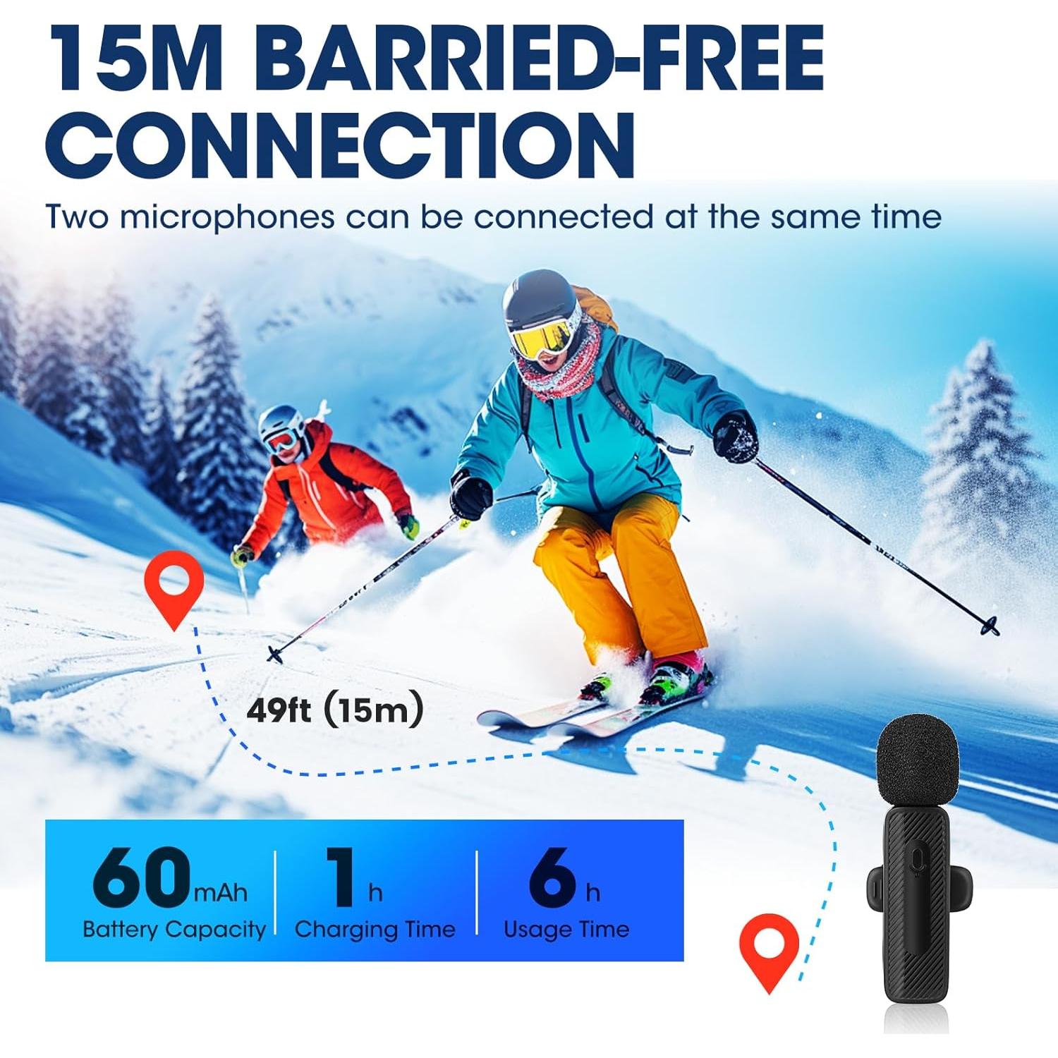 Micrófonos Lavalier Inalámbricos Coolaado 2 Pack con Reducción de Ruido