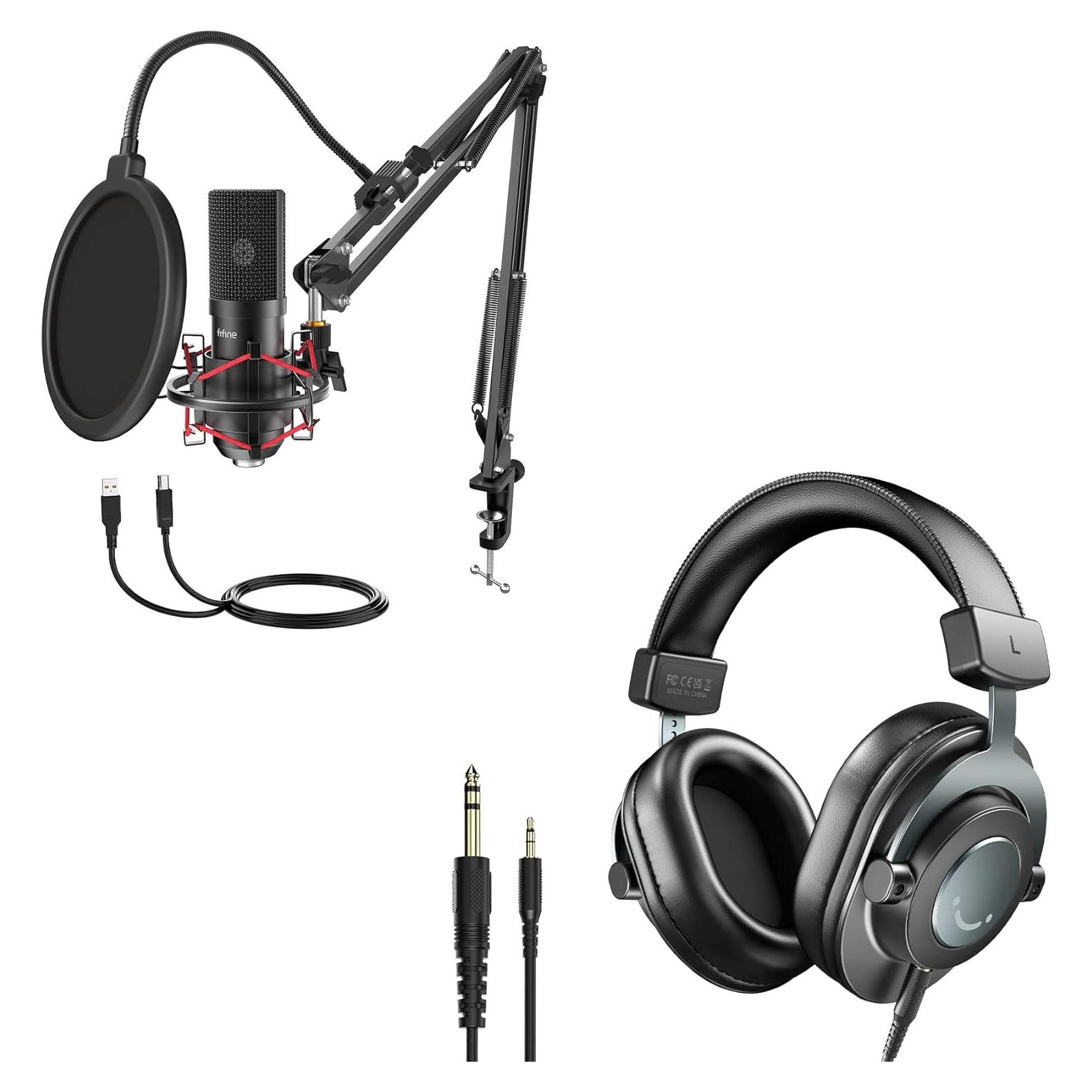 Kit de Micrófono USB FIFINE con Auriculares H8 para Gaming y Podcast