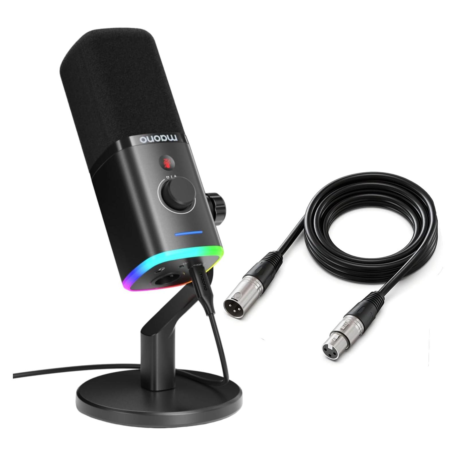 Micrófono Gaming MAONO PD100X USB/XLR con Luz RGB y Control