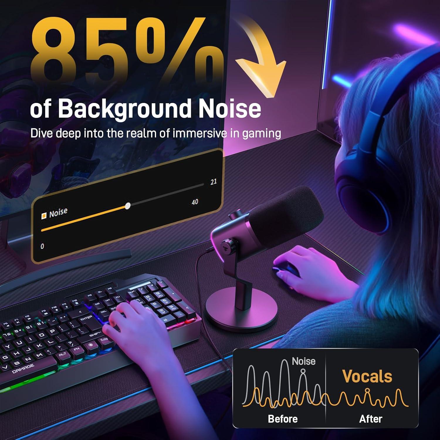 Micrófono Gaming MAONO PD100X USB/XLR con Luz RGB y Control