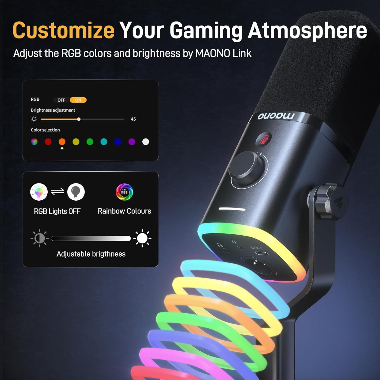 Micrófono Gaming MAONO PD100X USB/XLR con Luz RGB y Control