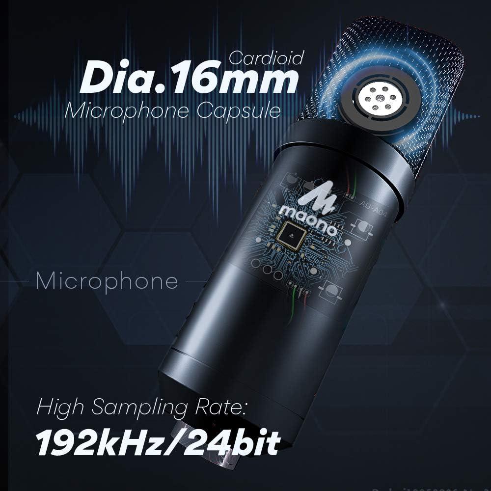 Micrófono de Condensador MAONO USB 192kHz/24bit con Auriculares