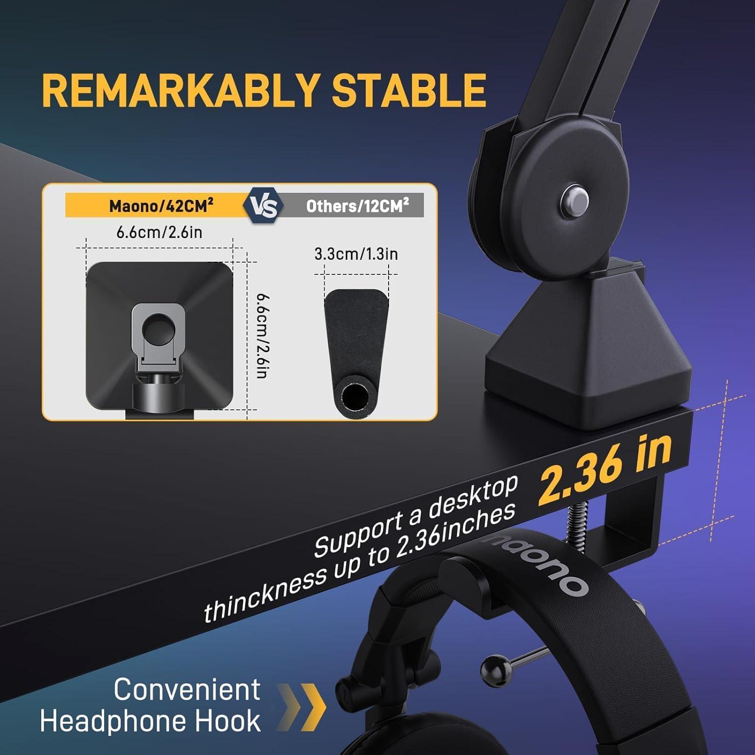 Micrófono de Condensador MAONO USB 192kHz/24bit con Auriculares